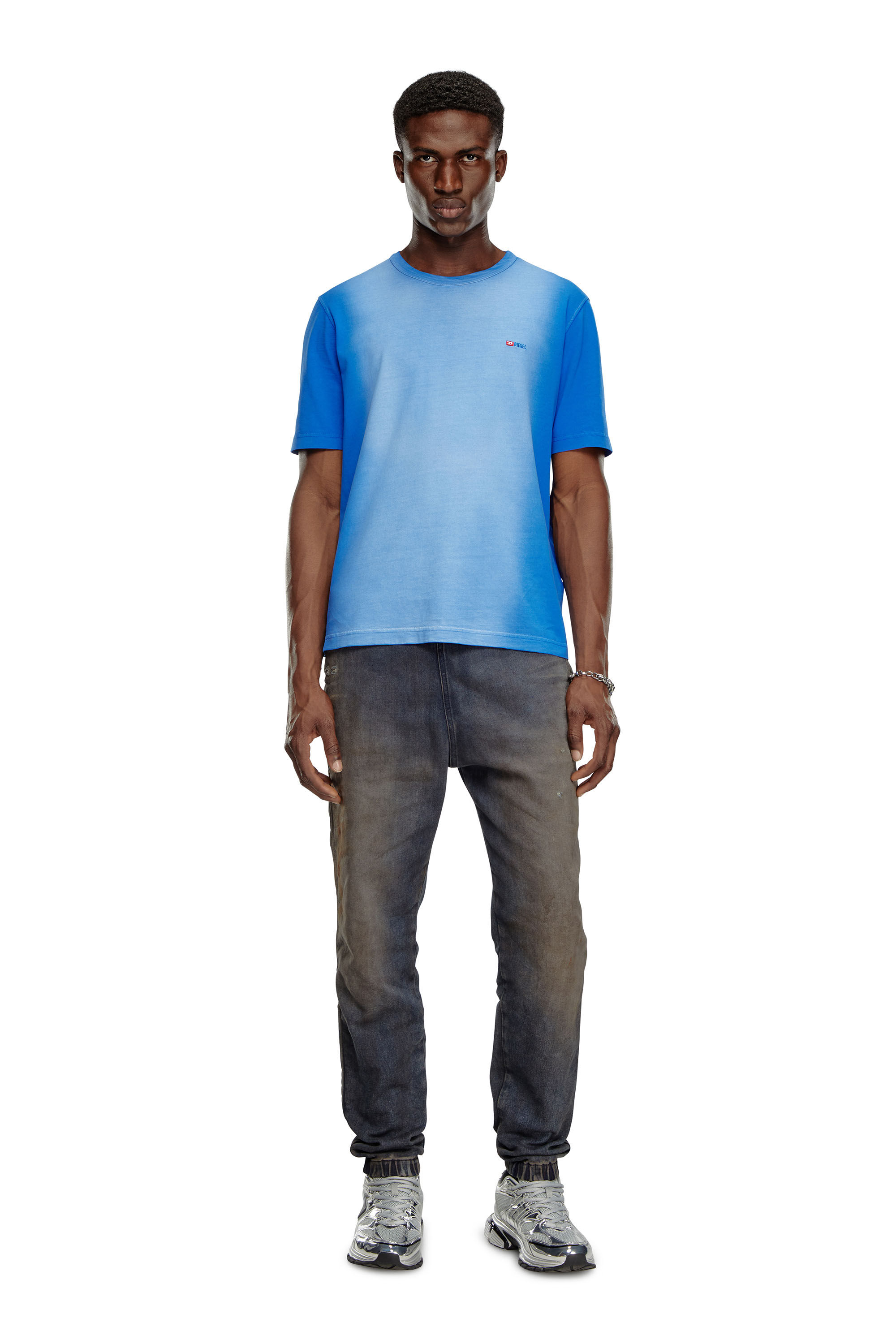 Diesel - T-ADJUST-Q2, Man's T-shirt in sprayed cotton jersey in Light Blue - 1