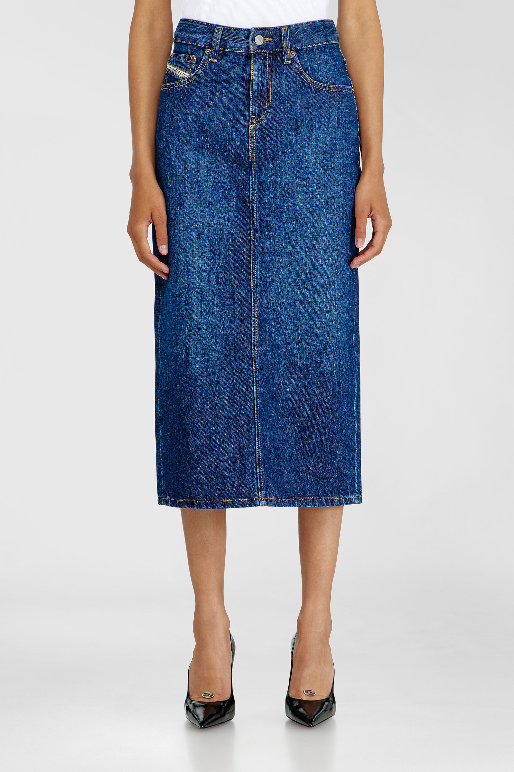Diesel - DE-SKYE-D, Woman's Denim midi skirt in Medium blue - 3