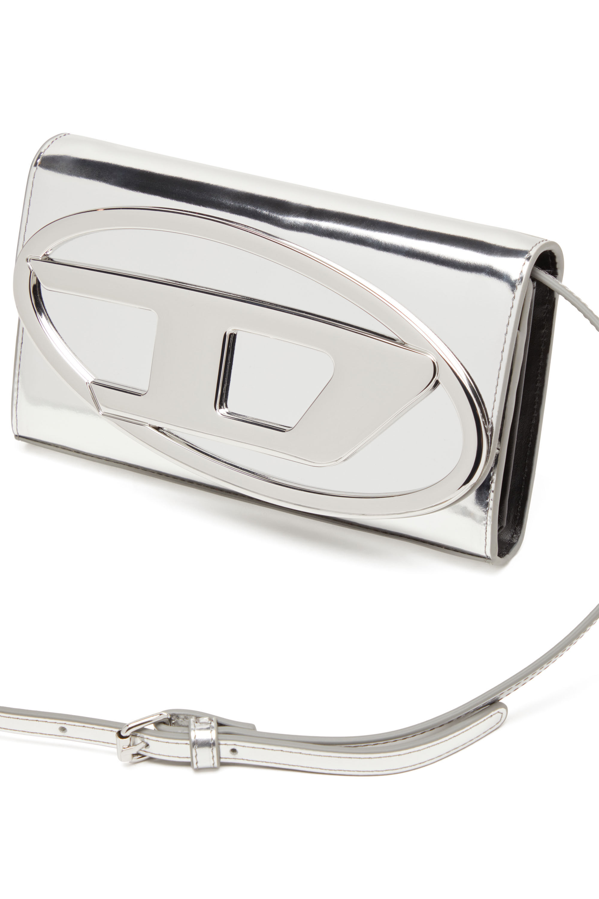 Diesel - 1DR WALLET STRAP, Woman's Wallet bag in mirrored leather in Silver - 5