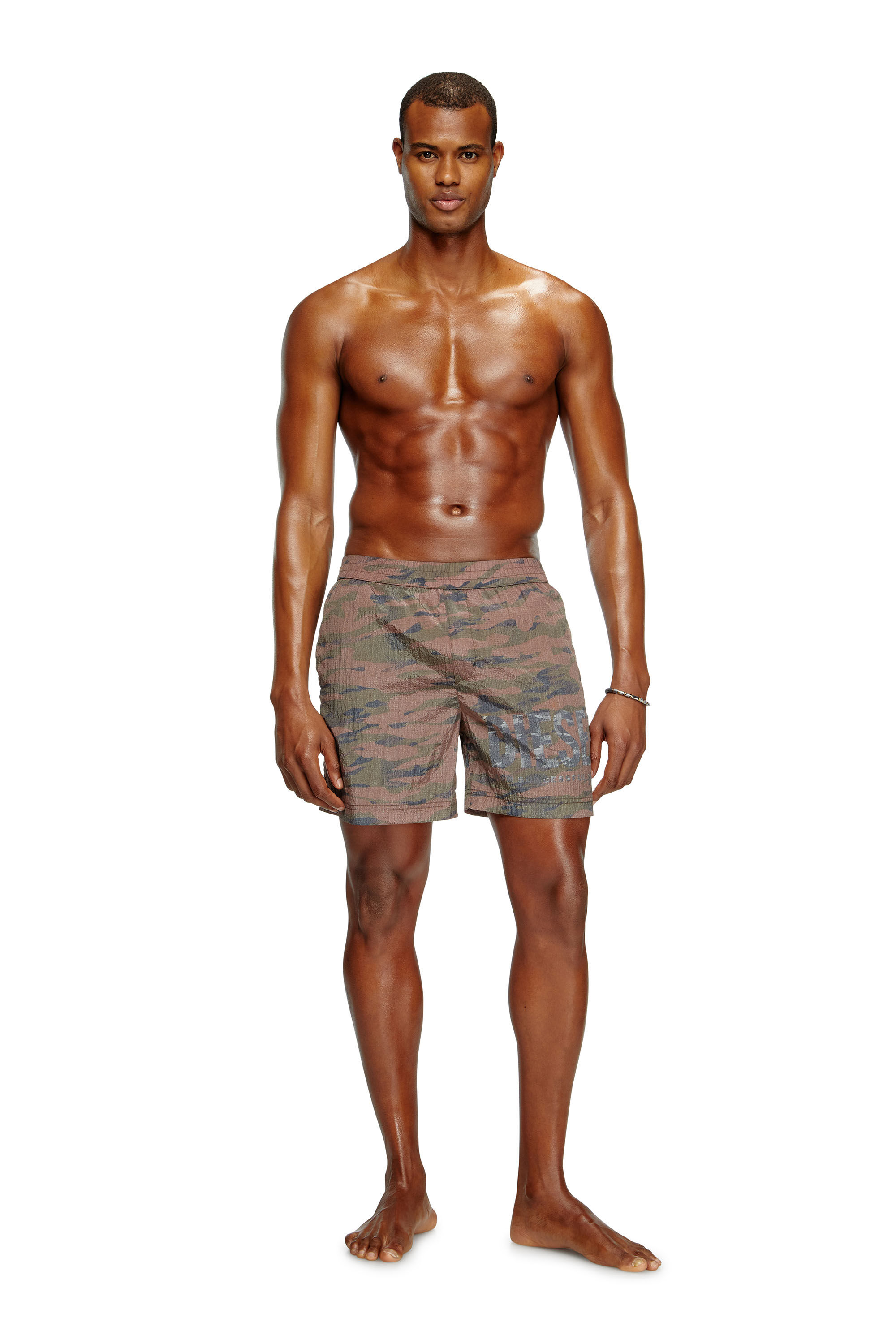 Men's Mid-length swim shorts in camo ripstop | Brown | Diesel