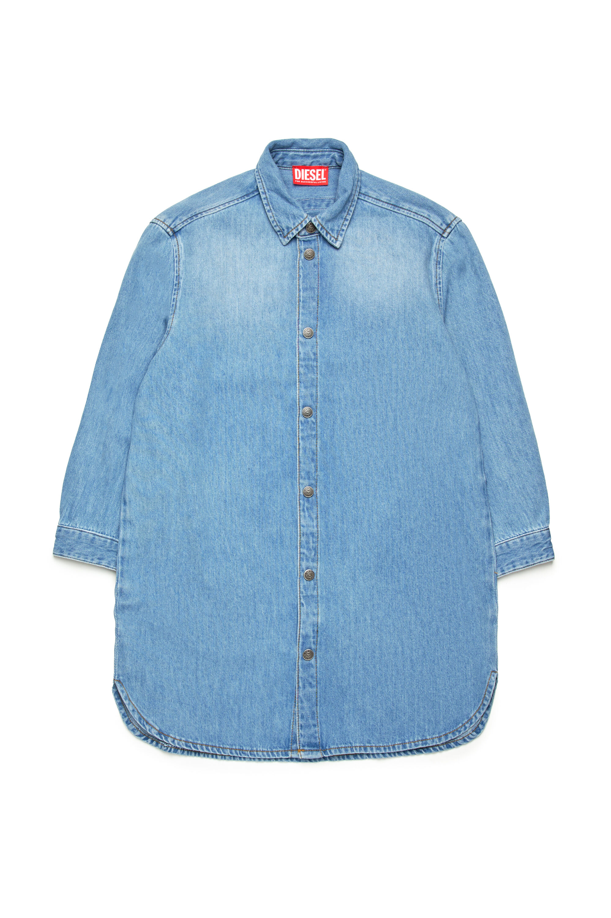 Denim shirt dress with frayed Oval D logo | Blue | 4-16