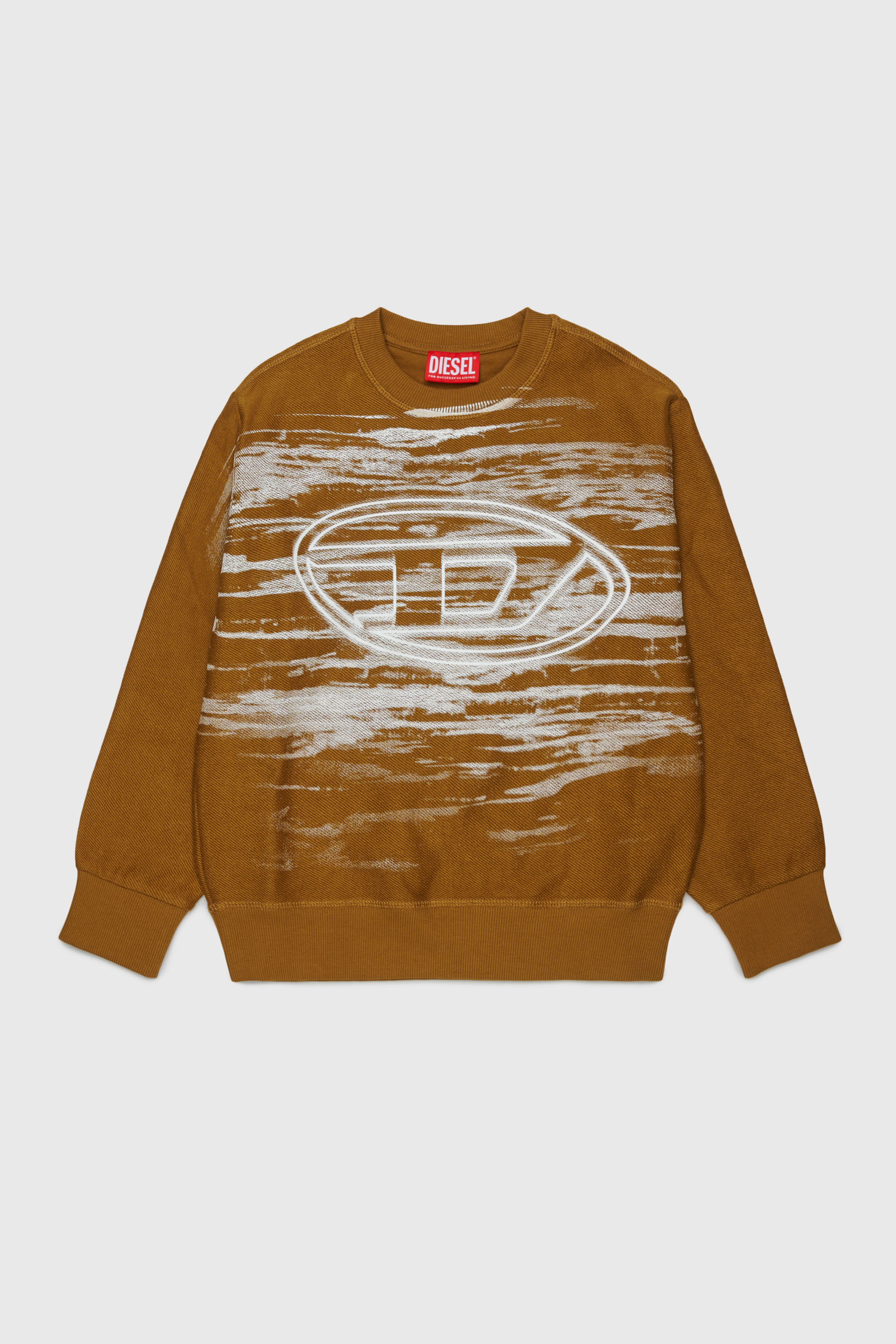 Diesel - SFRIT OVER, Man's Sweatshirt with streaks and Oval D logo in Brown - 1