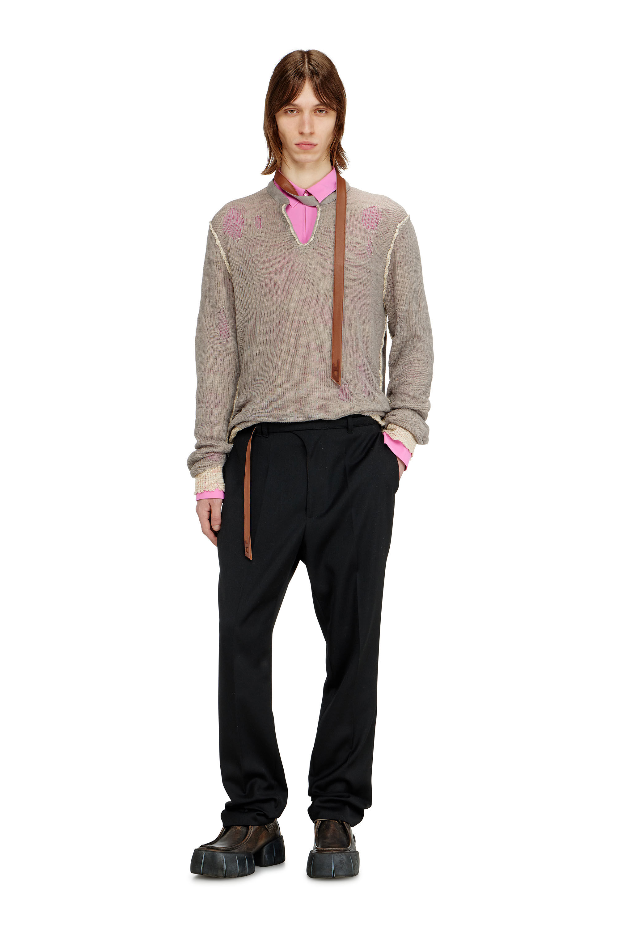 Diesel - P-NEDAR-A, Man's Tailored pants with biker belt strap in Black - 1