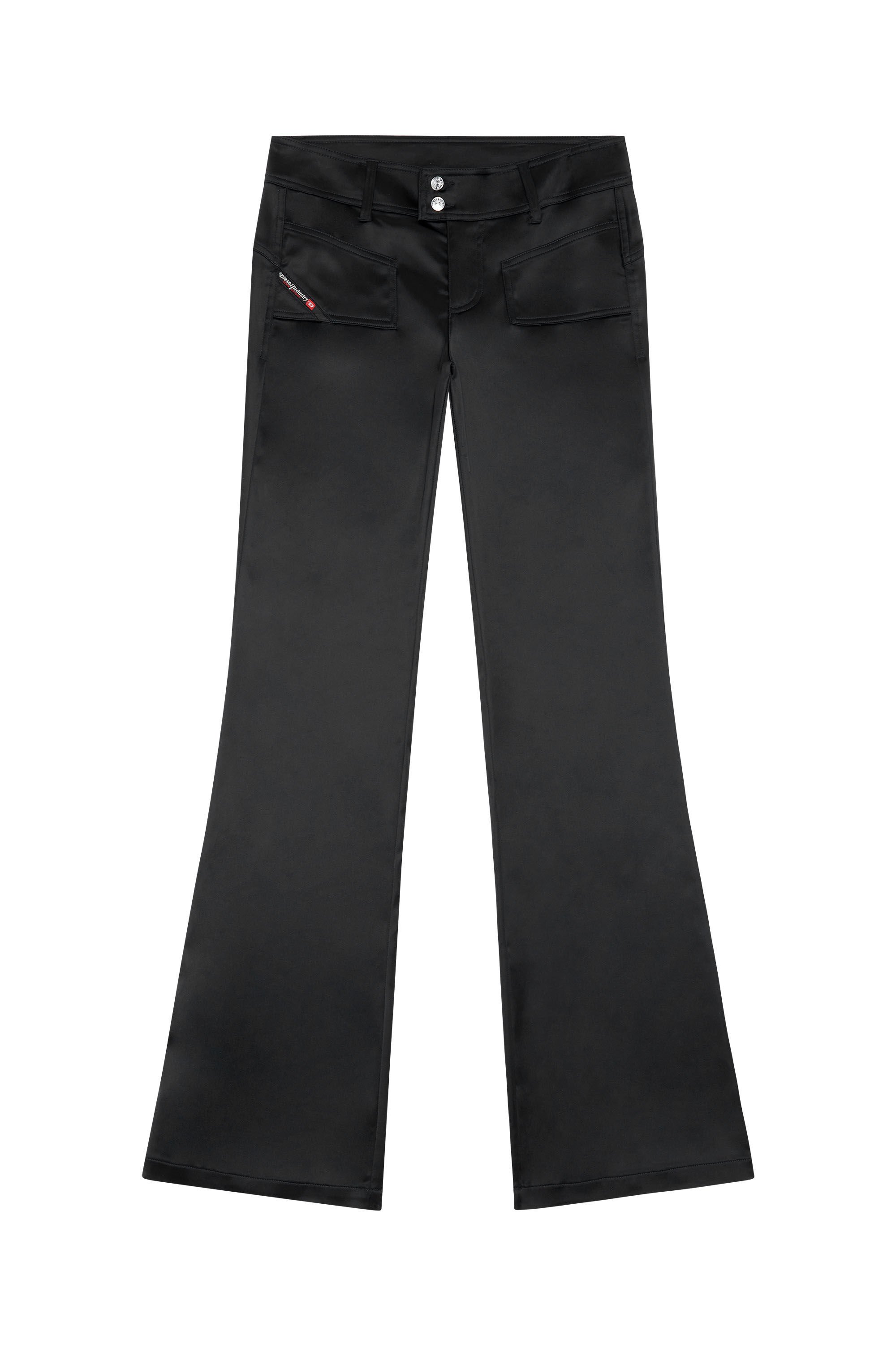 Diesel - P-STELL, Woman Flared pants in shiny stretch satin in Black - Image 2