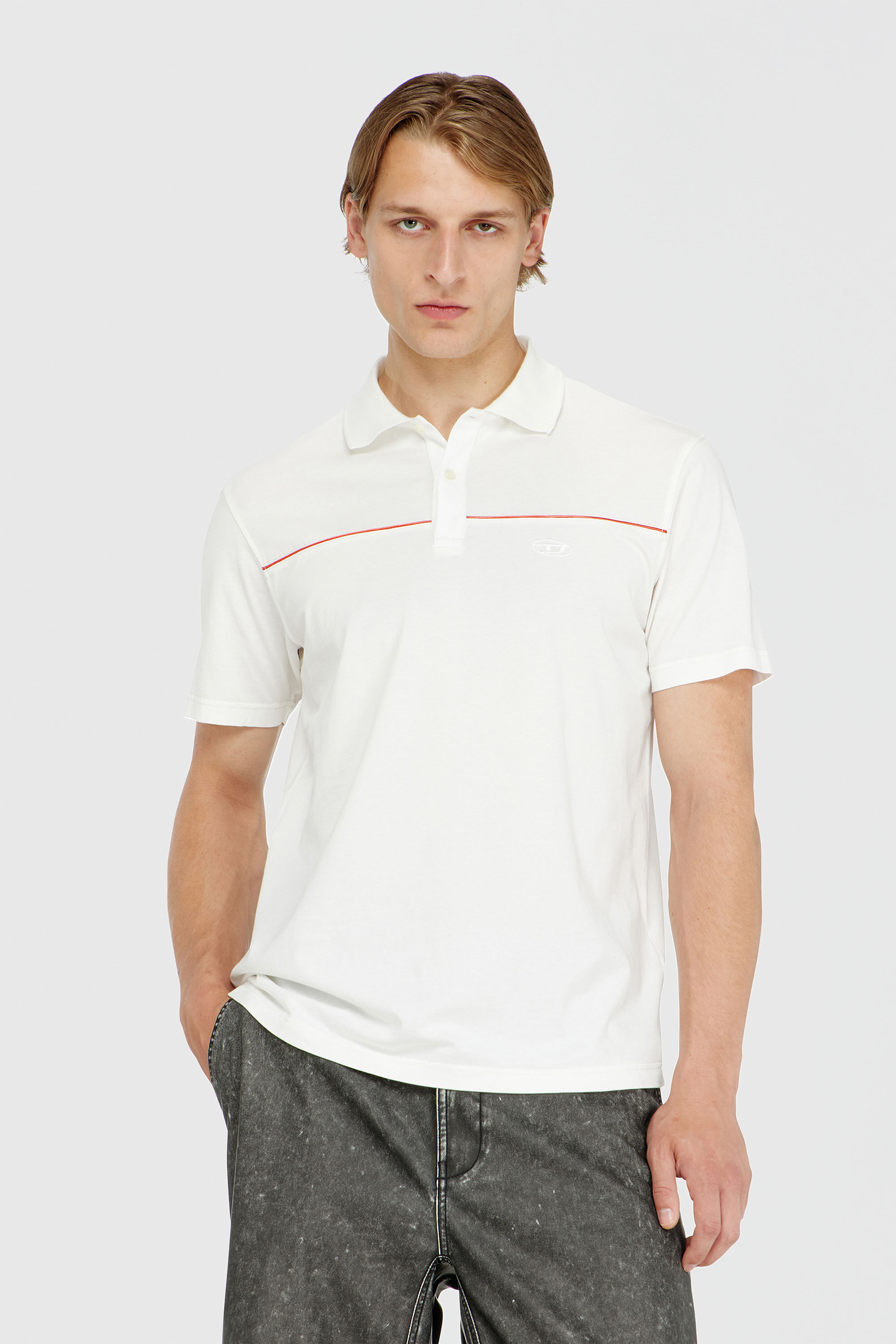 Diesel - T-REJUST-PIPING, Man's Polo shirt with contrast piping in White - 3