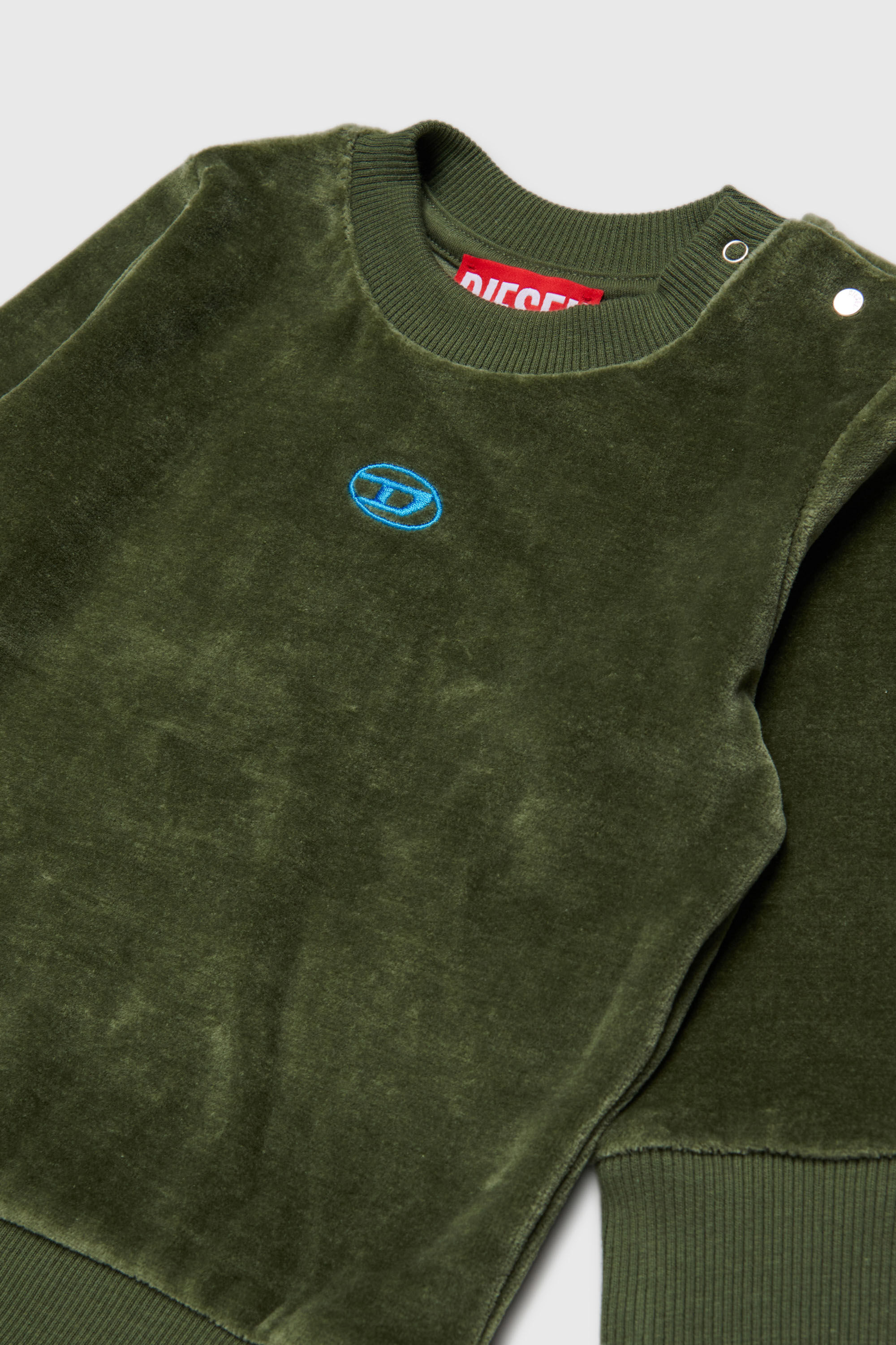 Diesel - SHENIB, Man's Velvet sweatshirt with Oval D embroidery in Green - 3