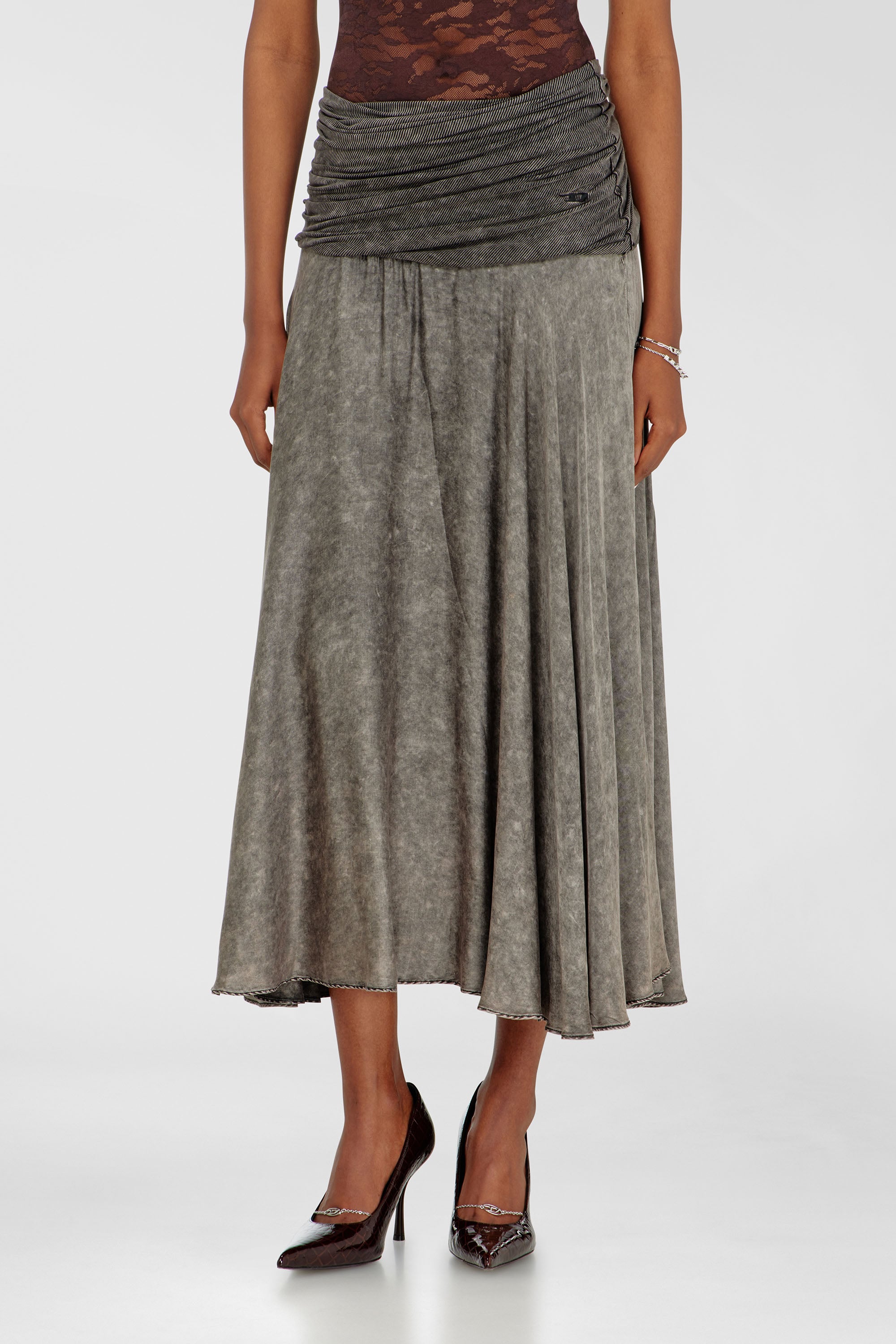 Diesel - O-SYA, Woman's Midi skirt with twisted waist section in Grey - 1