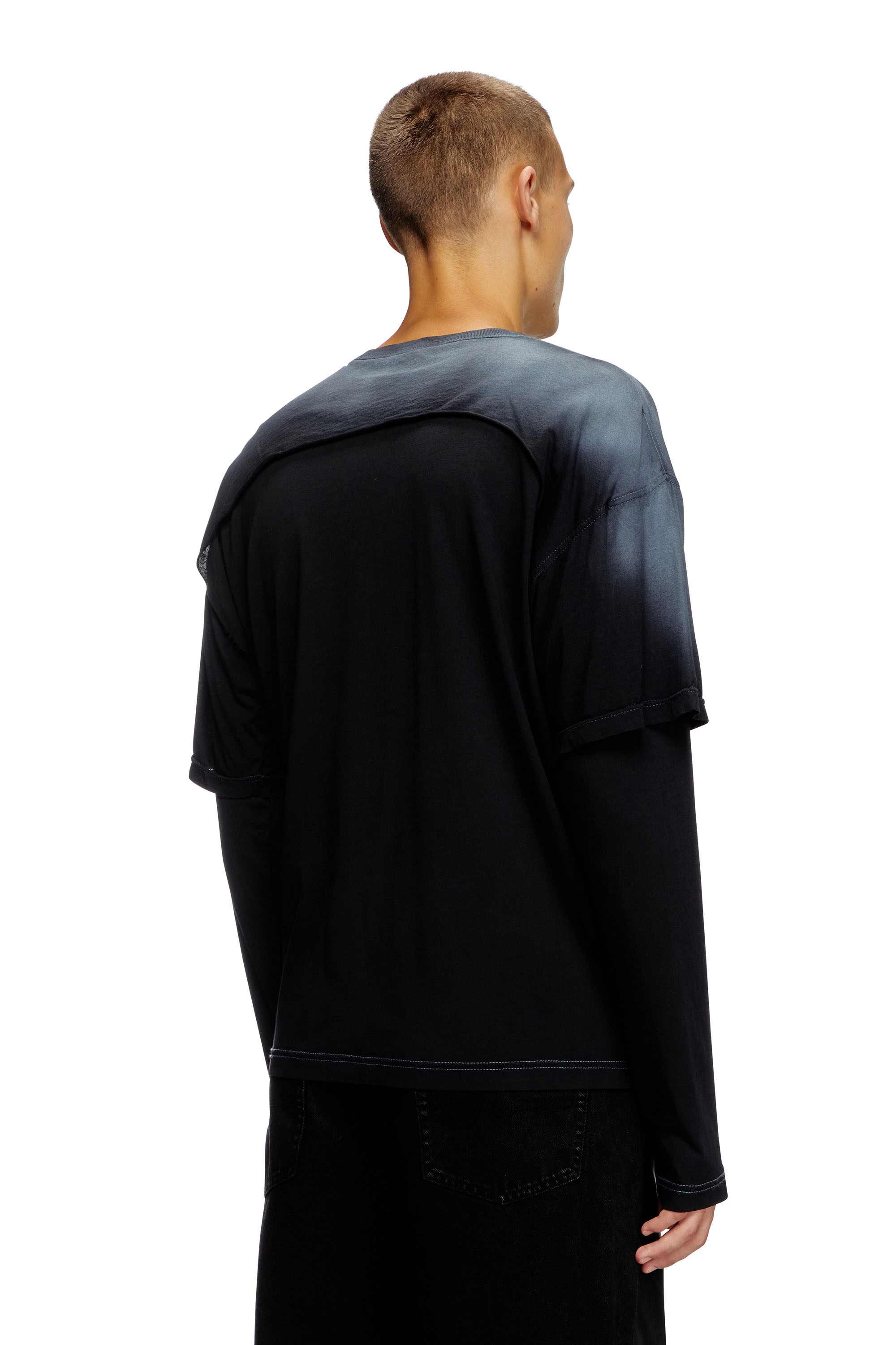 Diesel - T-BESH-CUT, Man's Destroyed layered long-sleeve T-shirt in Black - 4