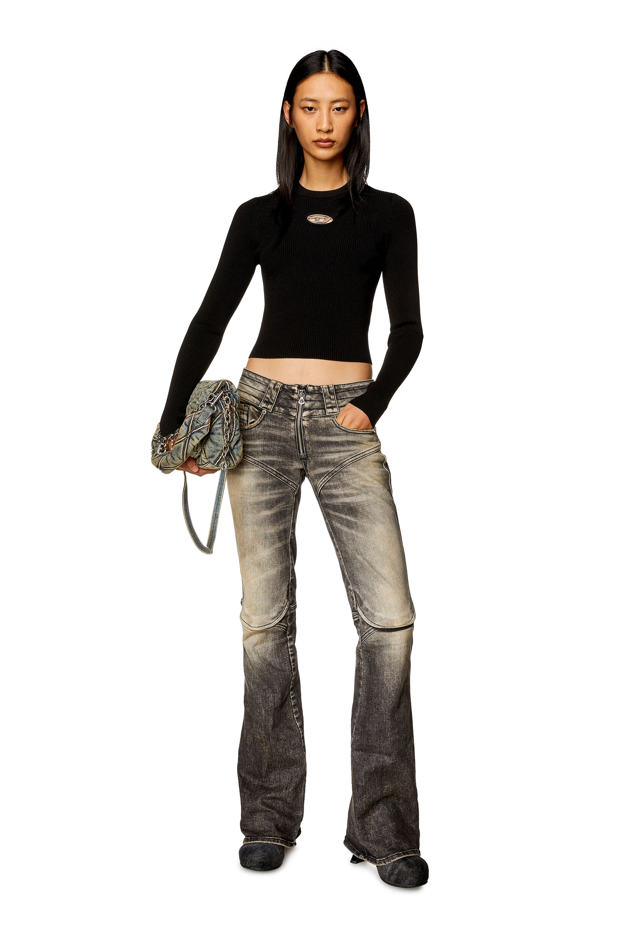 Diesel - M-VALARY, Woman's Ribbed-knit long-sleeve top in Black - 1