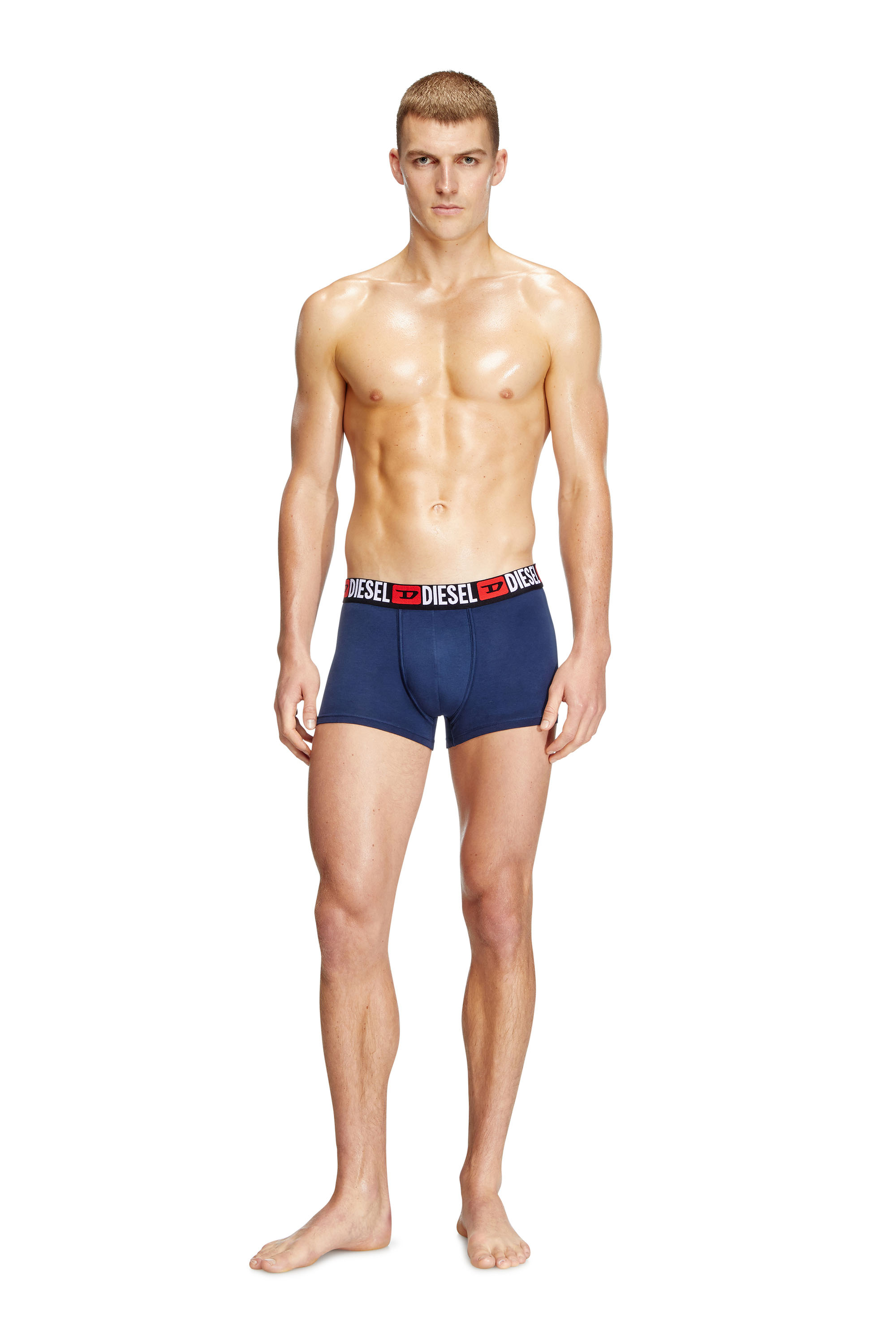 Diesel - UMBX-DAMIENTHREEPACK, Man's Three-pack of all-over logo waist boxers in Grey/Blue - 1