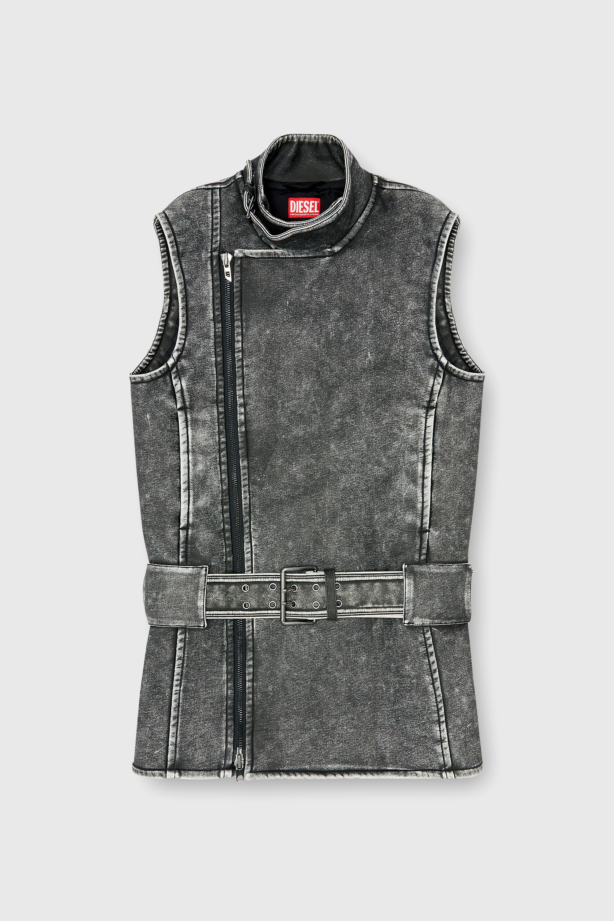Diesel - D-IKE, Woman's Biker-style mini dress with belt in Grey - 2