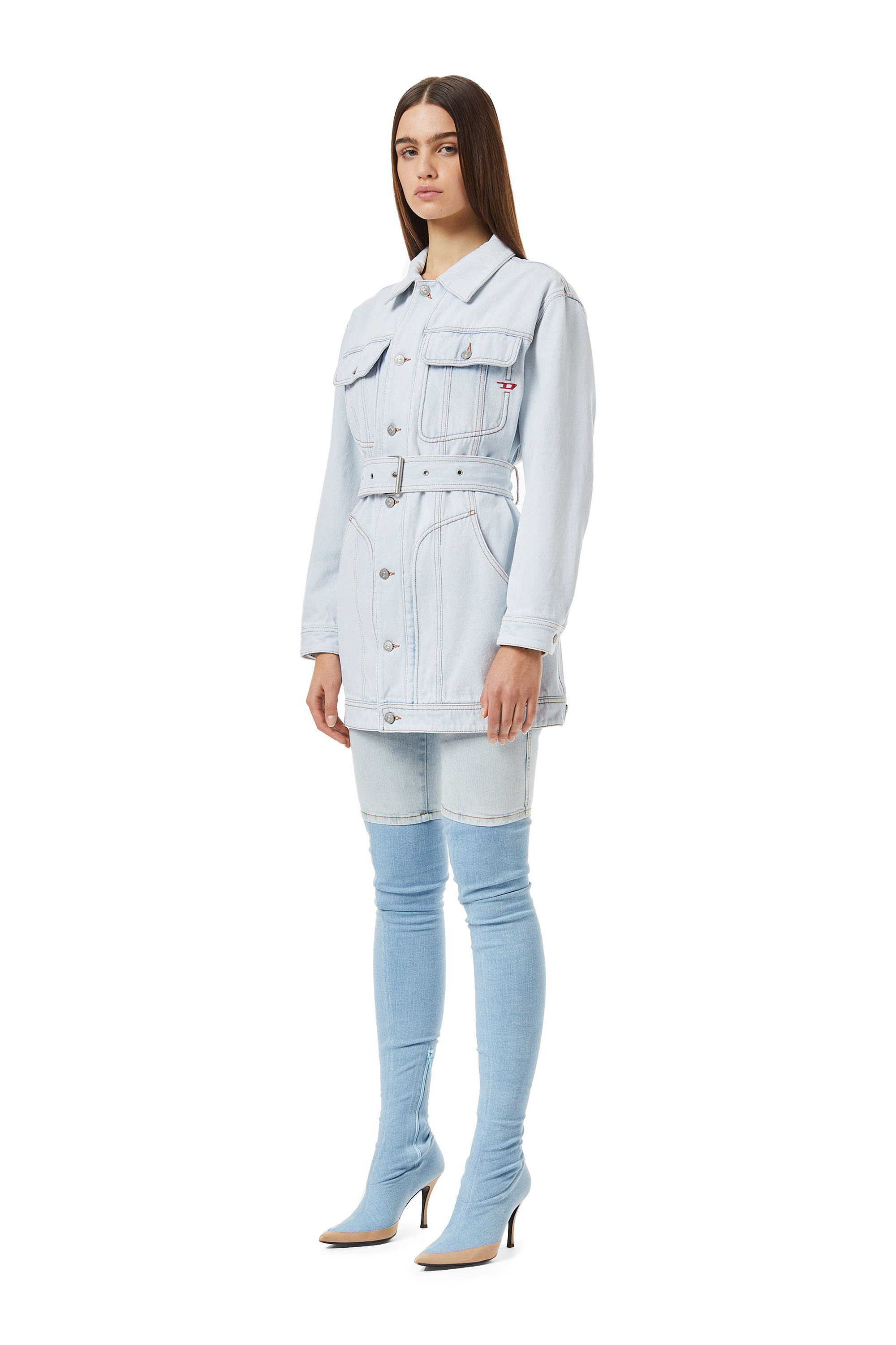 Diesel - DE-FLAMINIA TRUCKER COAT, Woman's Trucker coat in Light Blue - 5
