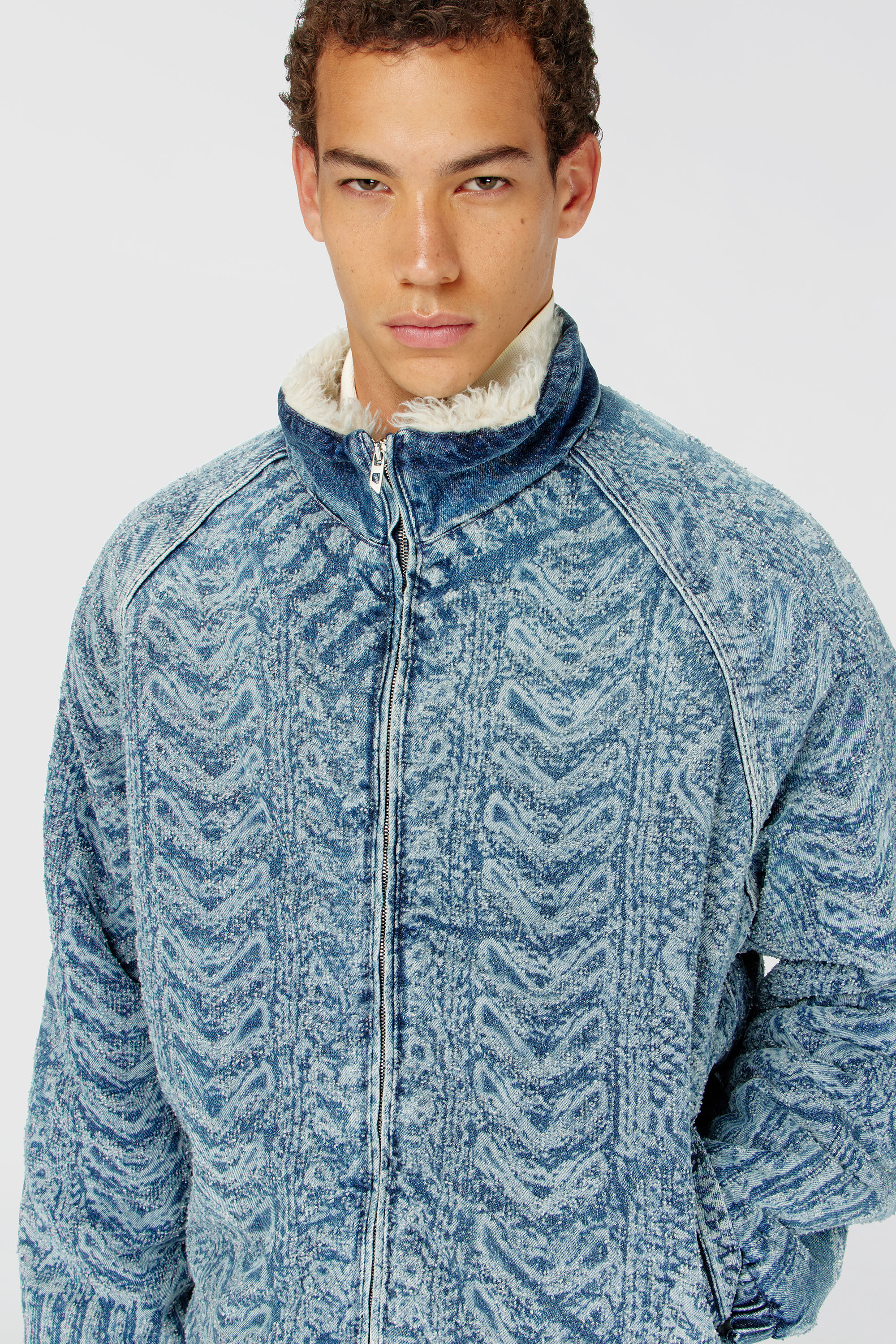 Diesel - D-KRAPS-S, Man's Jacket in cable-knit-effect denim in Medium blue - 5
