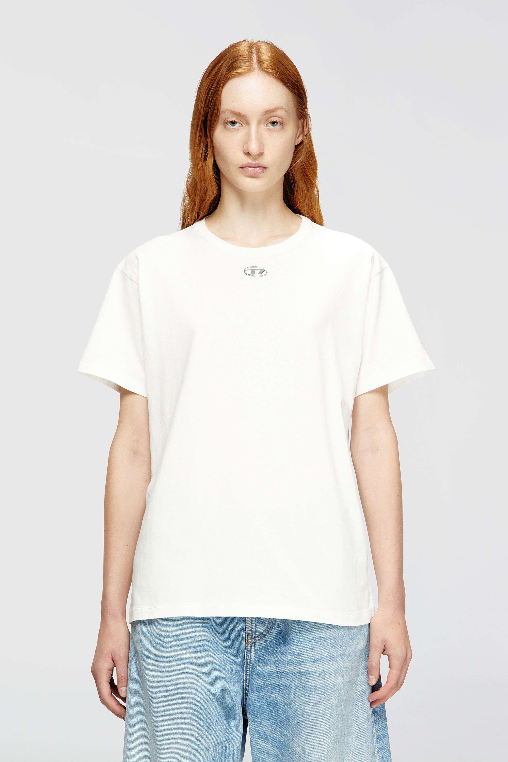 Diesel - T-NORMY-OD-S1, Woman's Cotton T-shirt with metallic Oval D in White - 3