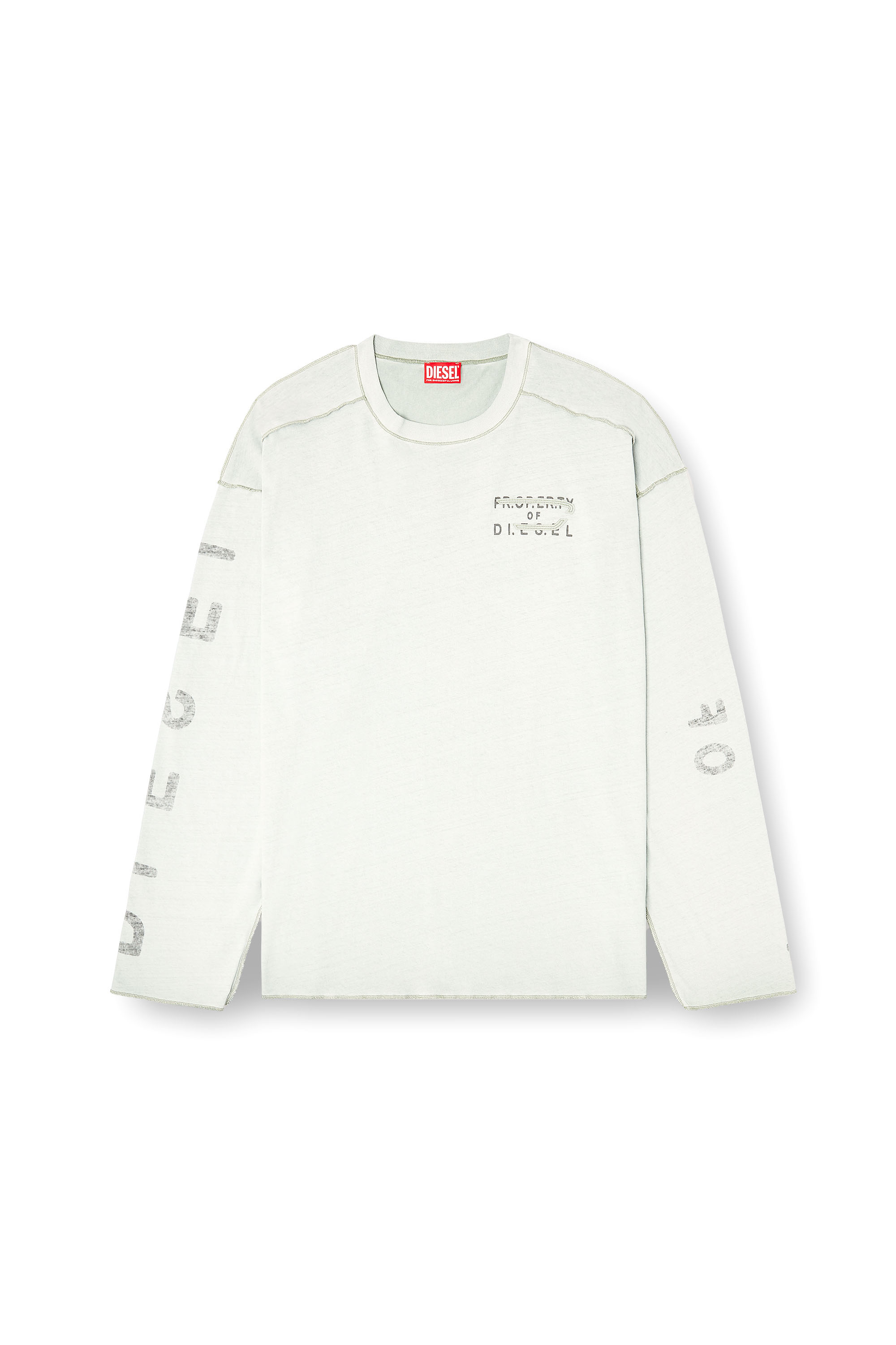 Diesel - T-LOOK-LS, Man's Relaxed long-sleeve T-shirt with printed sleeves in Light Grey - 2