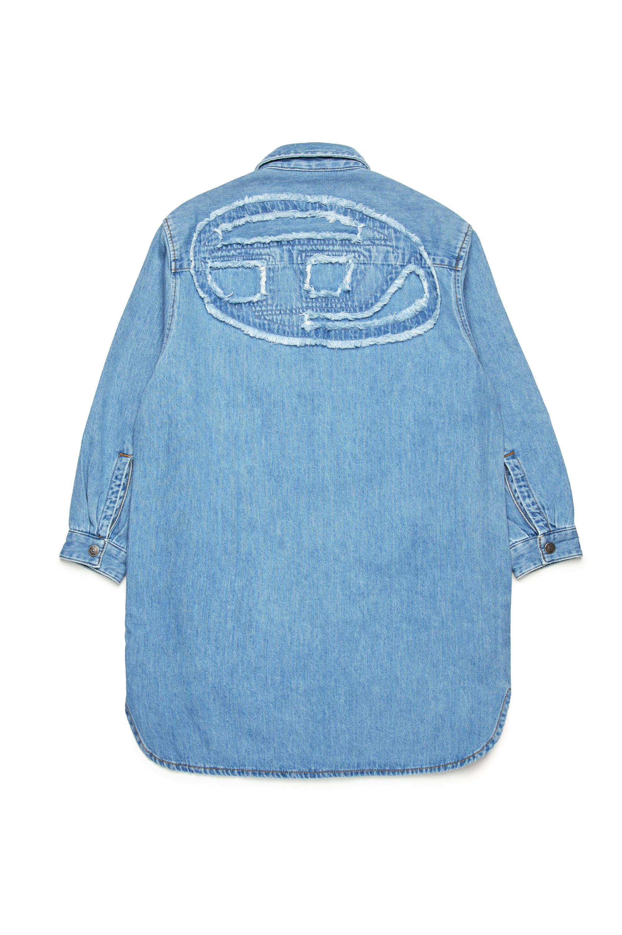 Diesel - DEBBLI, Woman's Denim shirt dress with frayed Oval D logo in Light Blue - 2