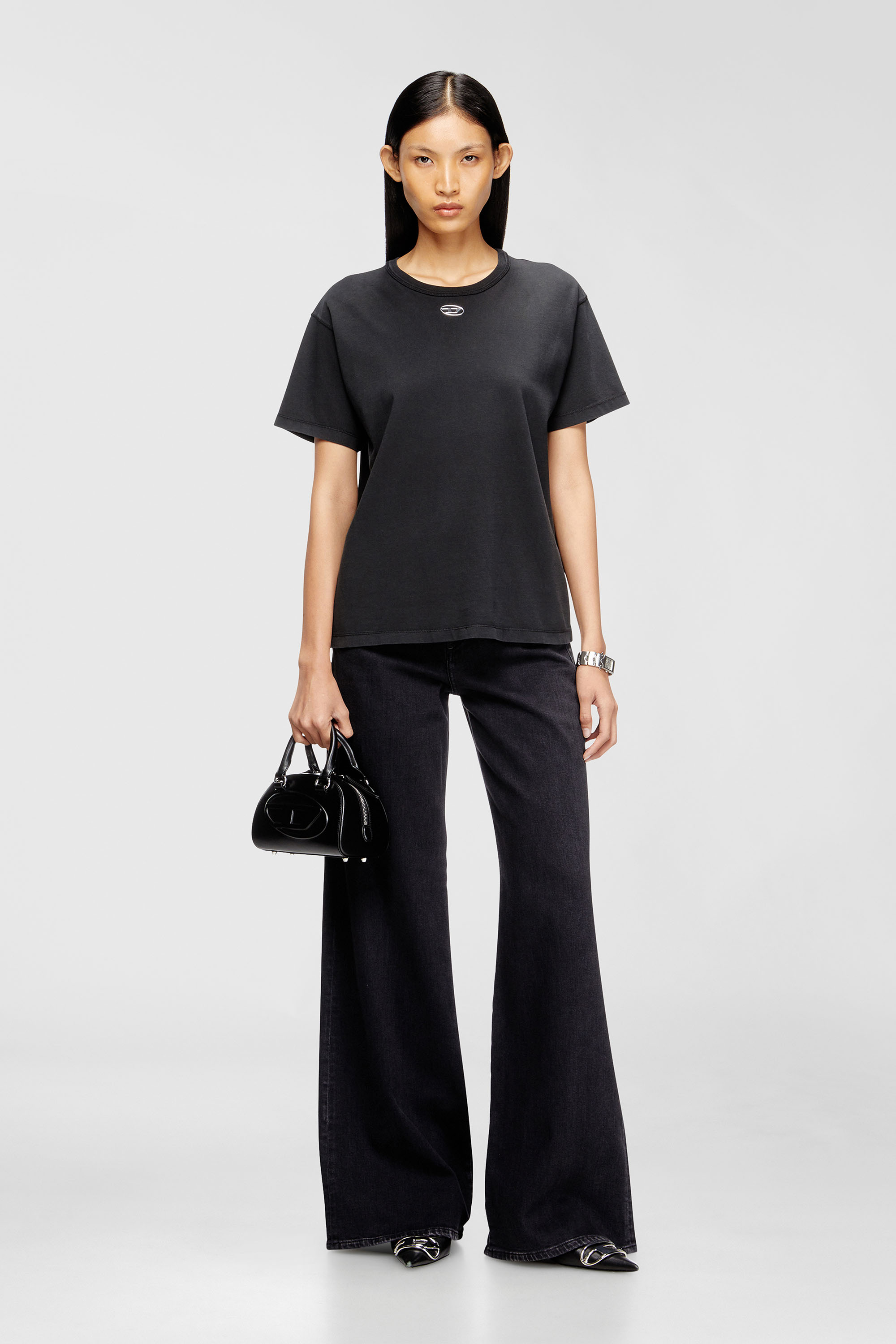 Diesel - T-NORMY-OD-S1, Woman's Cotton T-shirt with metallic Oval D in Black - 1