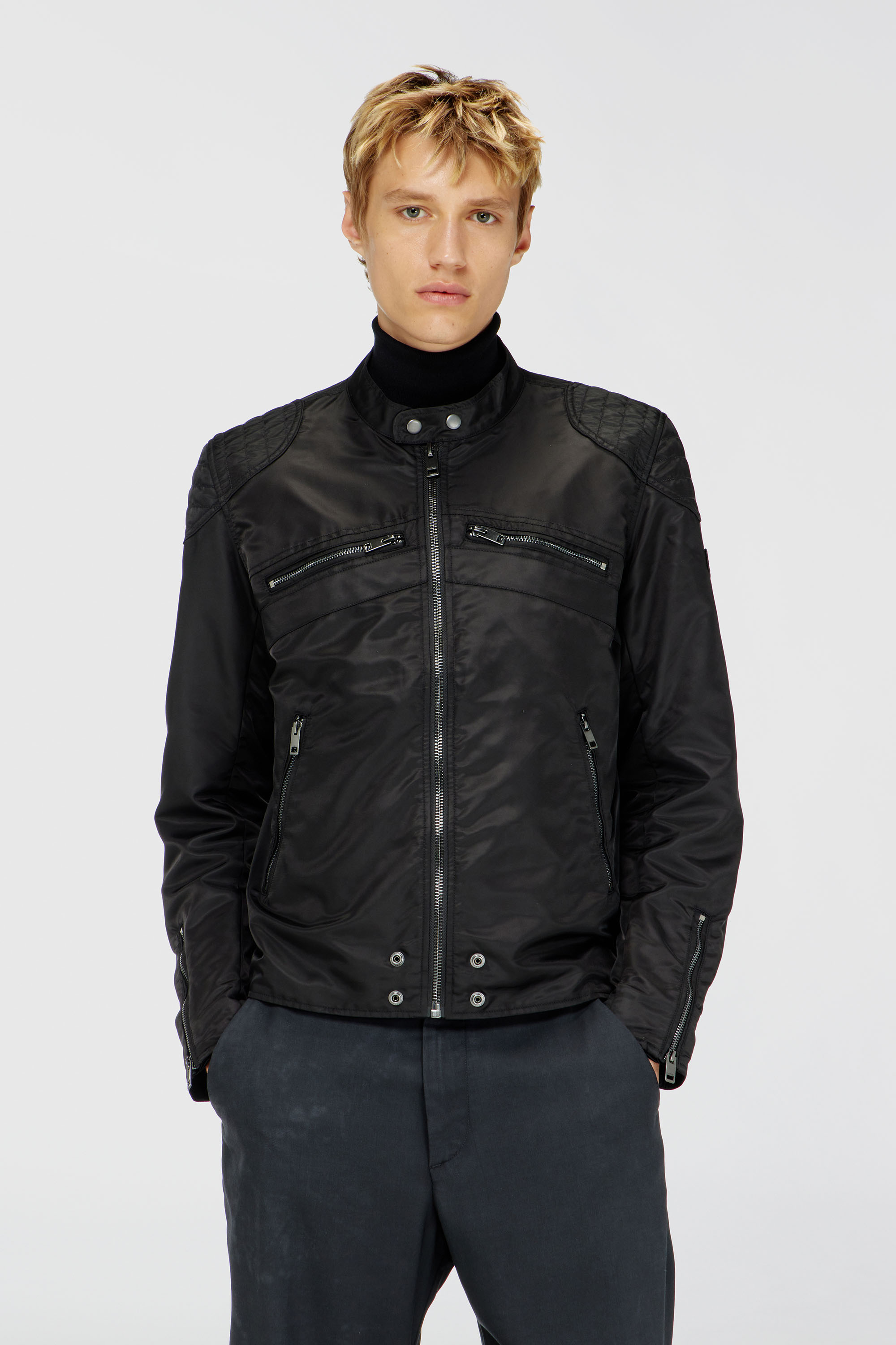 Diesel - J-GLORY-T92, Man's Nylon jacket with quilted shoulders and zip pockets in Black - 3