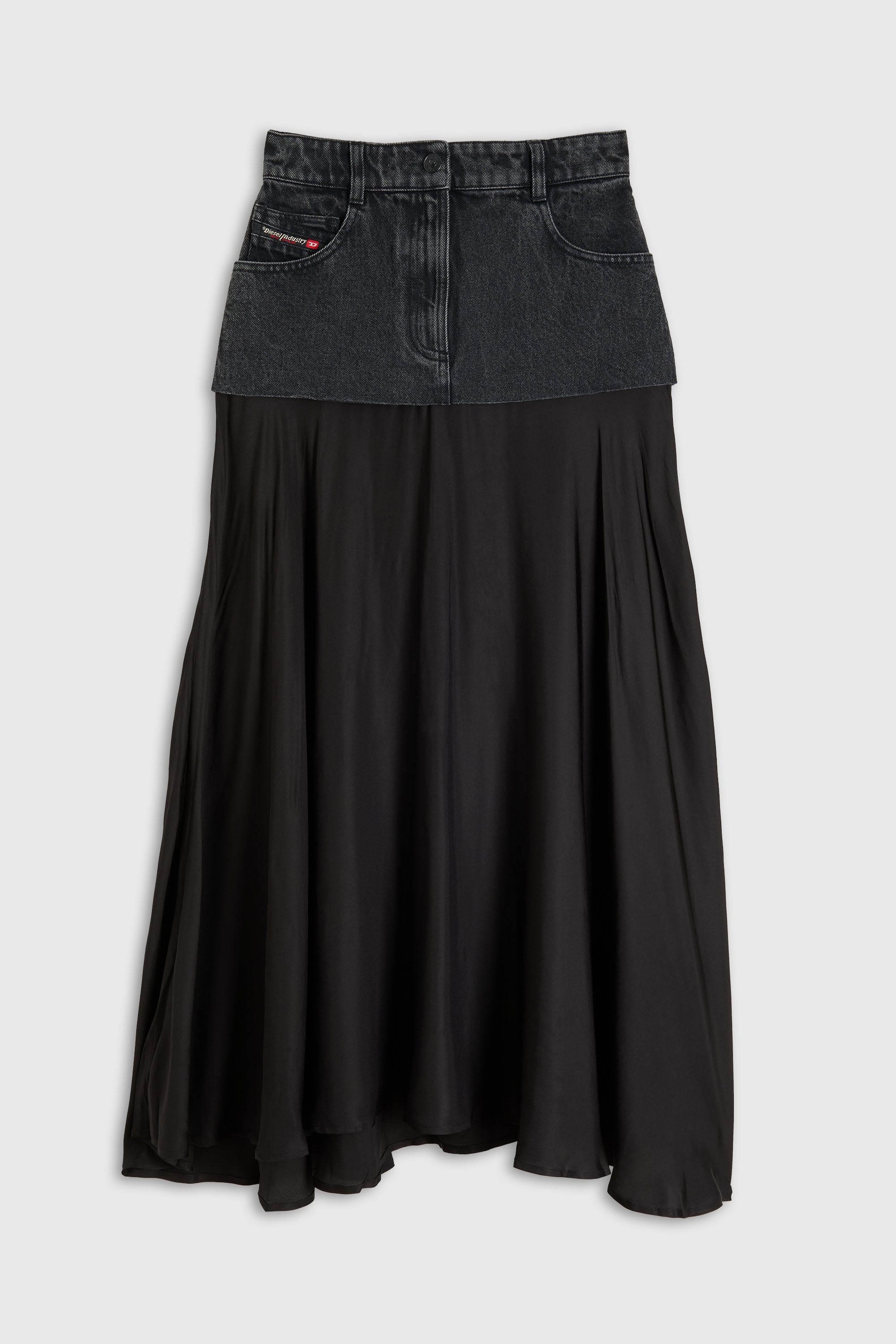 Diesel - O-RIONE, Woman's Midi skirt with denim-satin sections in Black - 2