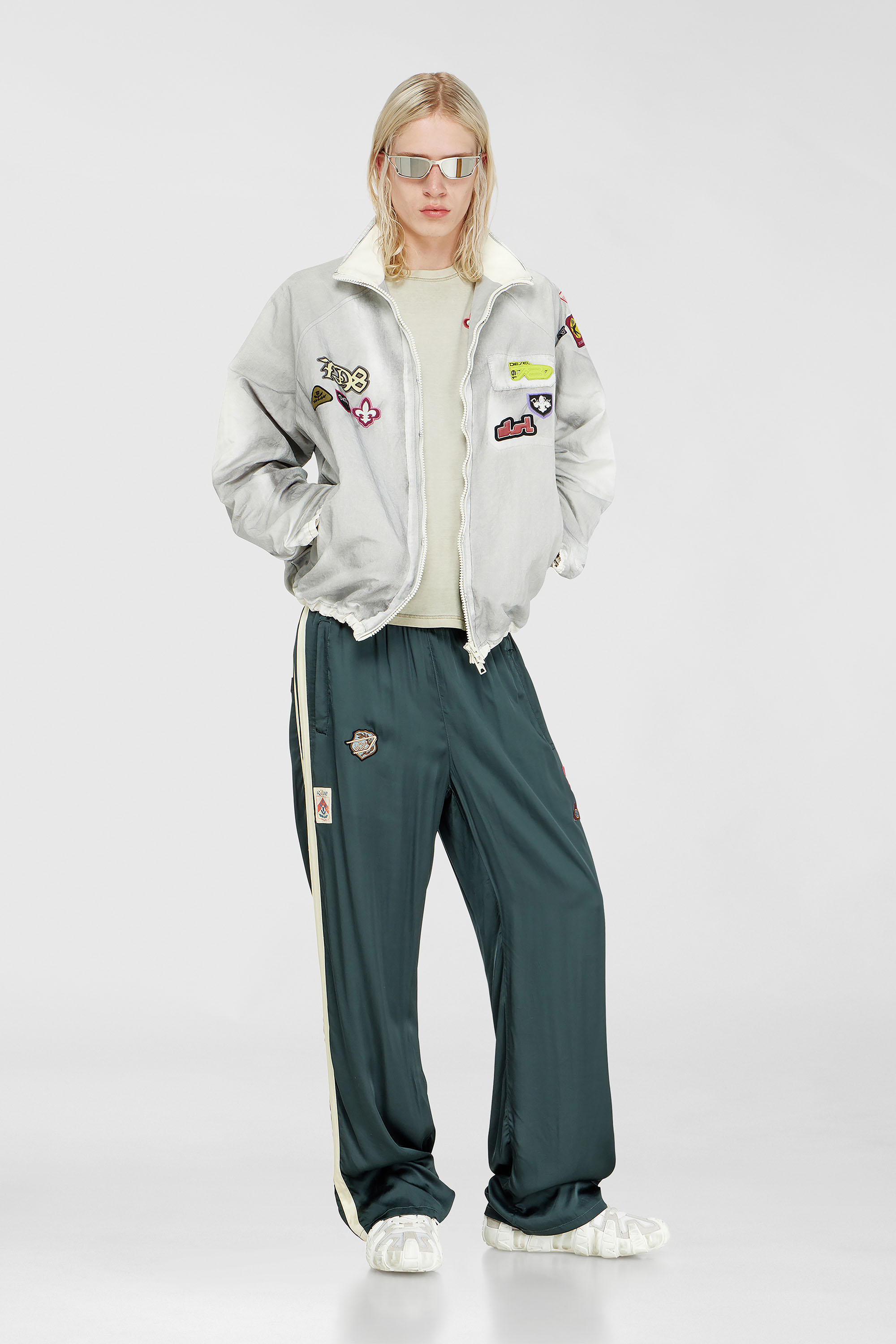 Diesel - J-PATCH, Man's Windbreaker with trompe l&rsquo;oeil patches in Light Grey - 1