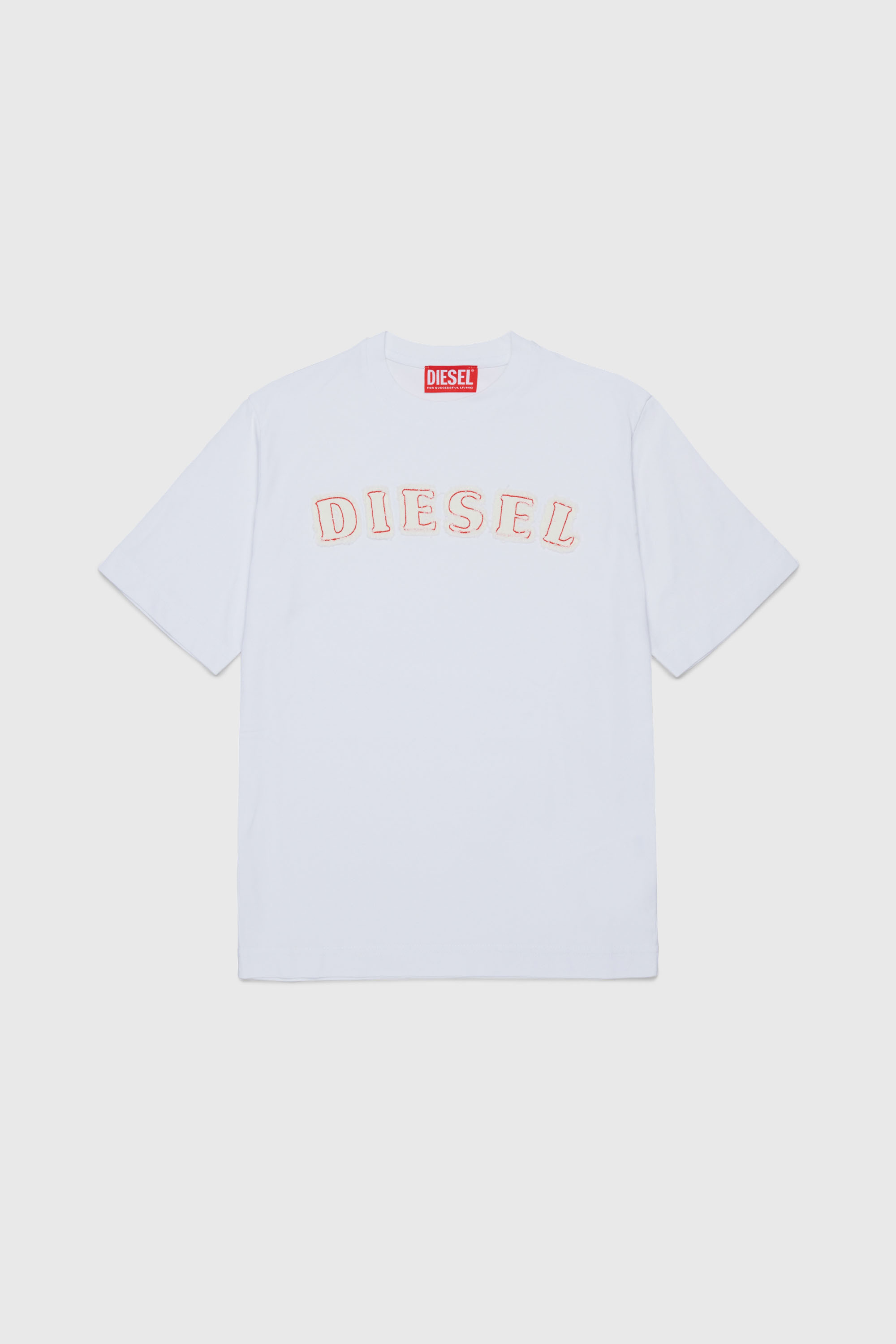 Diesel - TJEANS OVER, Man's Cotton T-shirt with frayed-effect logo in White - 1