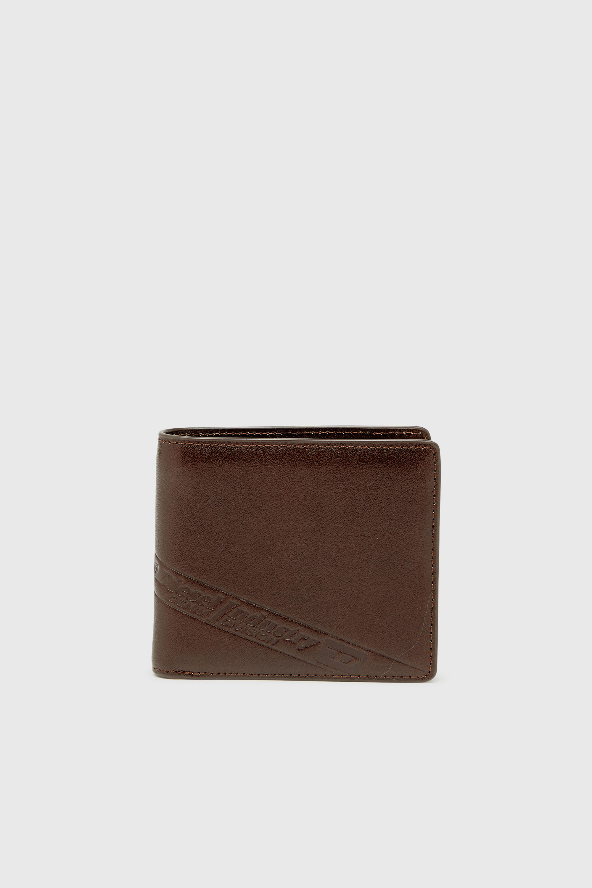 Diesel - FLAG-D BI-FOLD COIN S 3D, Man's Bi-fold leather wallet with embossed logo in Brown - 4