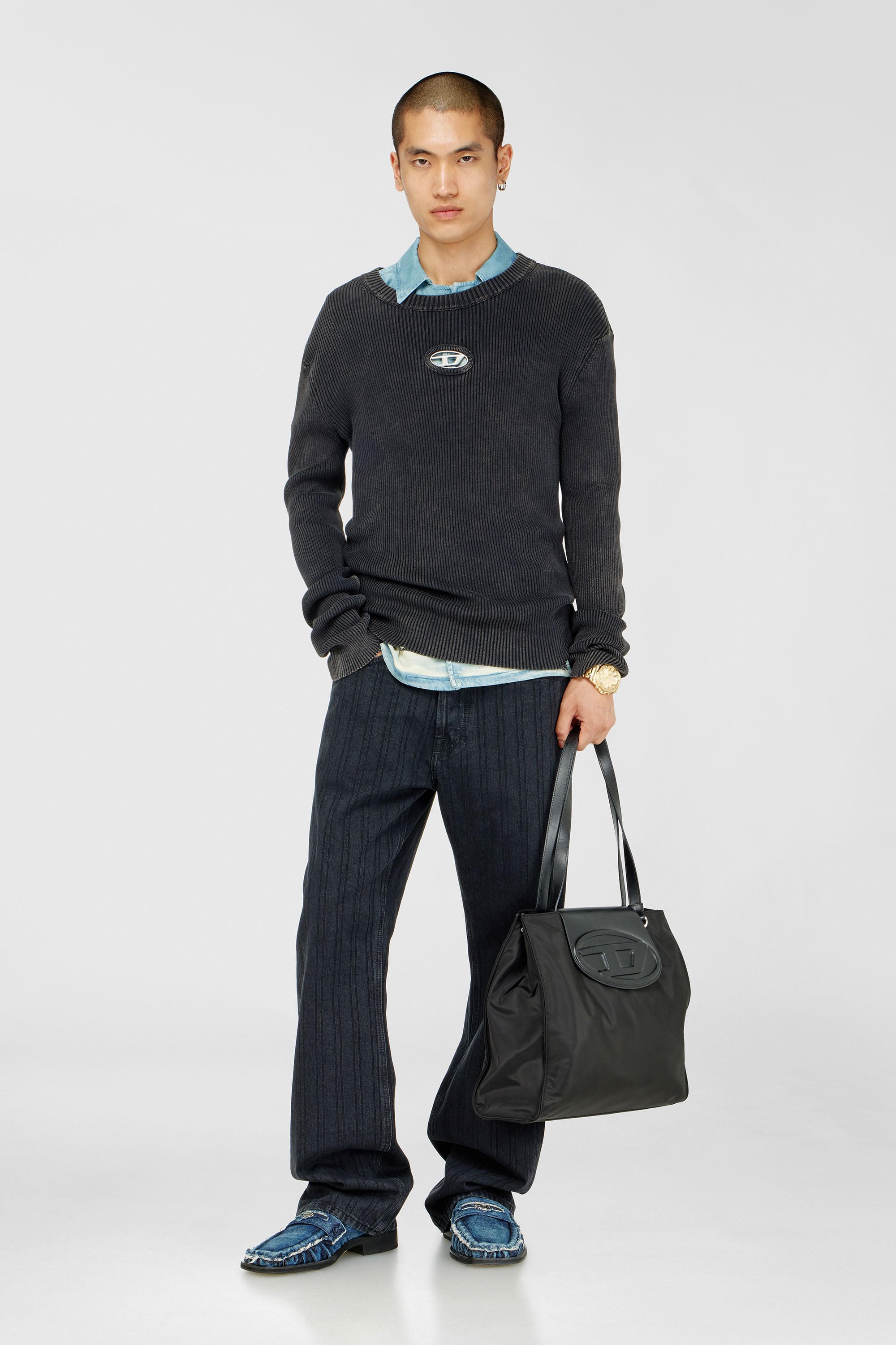 Distressed jumper with cut-out logo