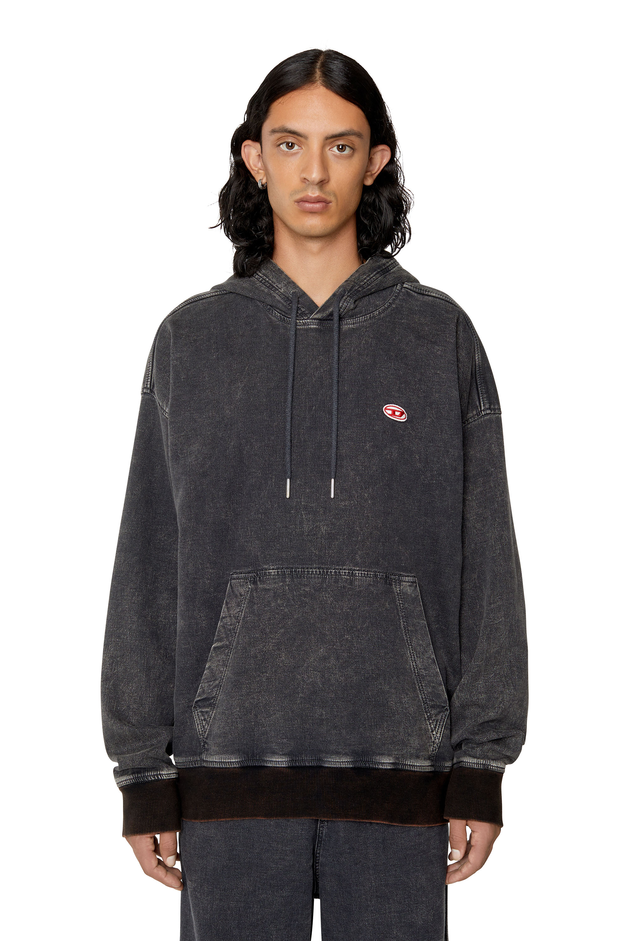 Diesel - D-UM-RIB TRACK DENIM HOODIE, Black/Dark grey - Image 1