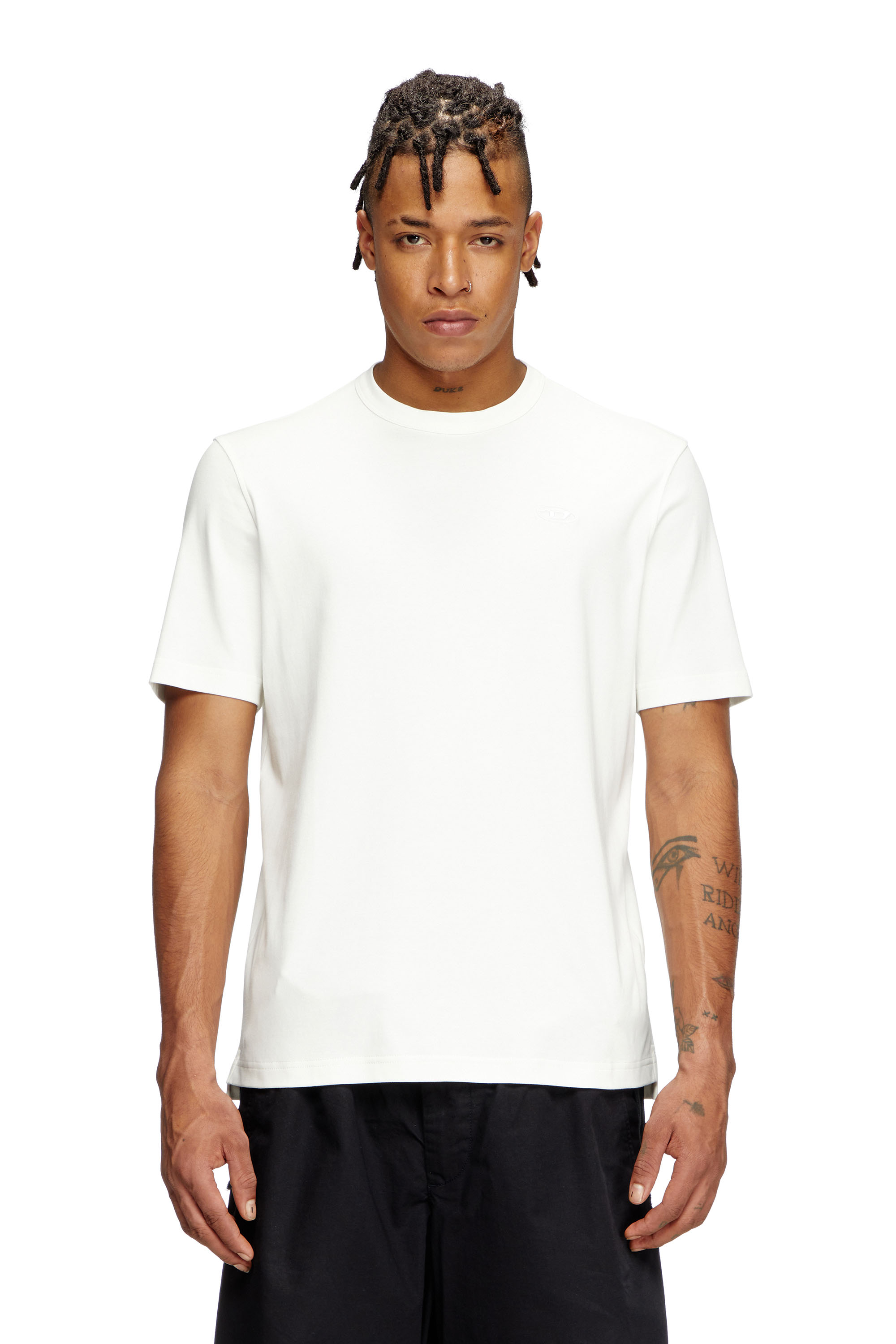 Diesel - T-ADJUST-SLITS-R17, Man's T-shirt with tonal logo embroidery in White - 1