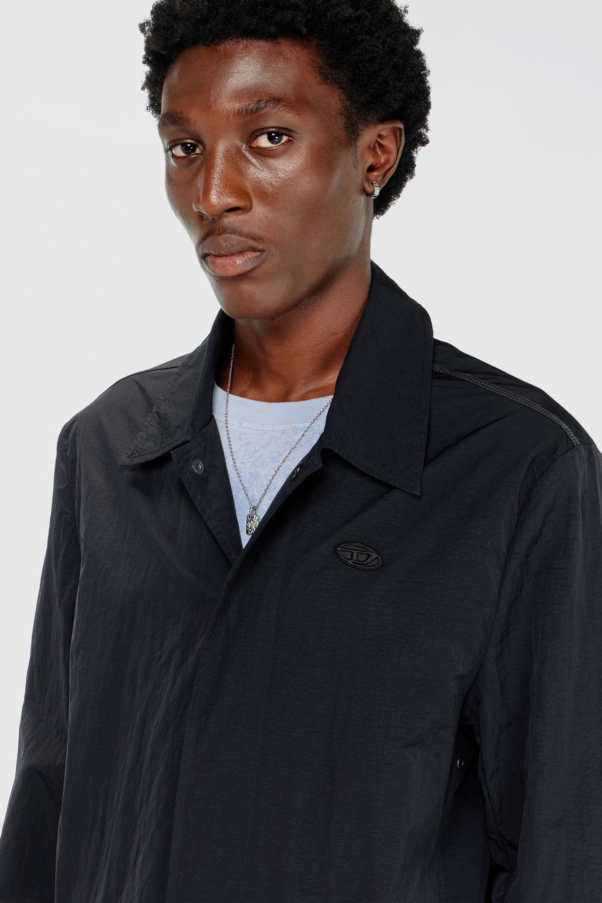 Diesel - J-BURHAT, Man's Nylon coat with shiny crinkle finish in Black - 5