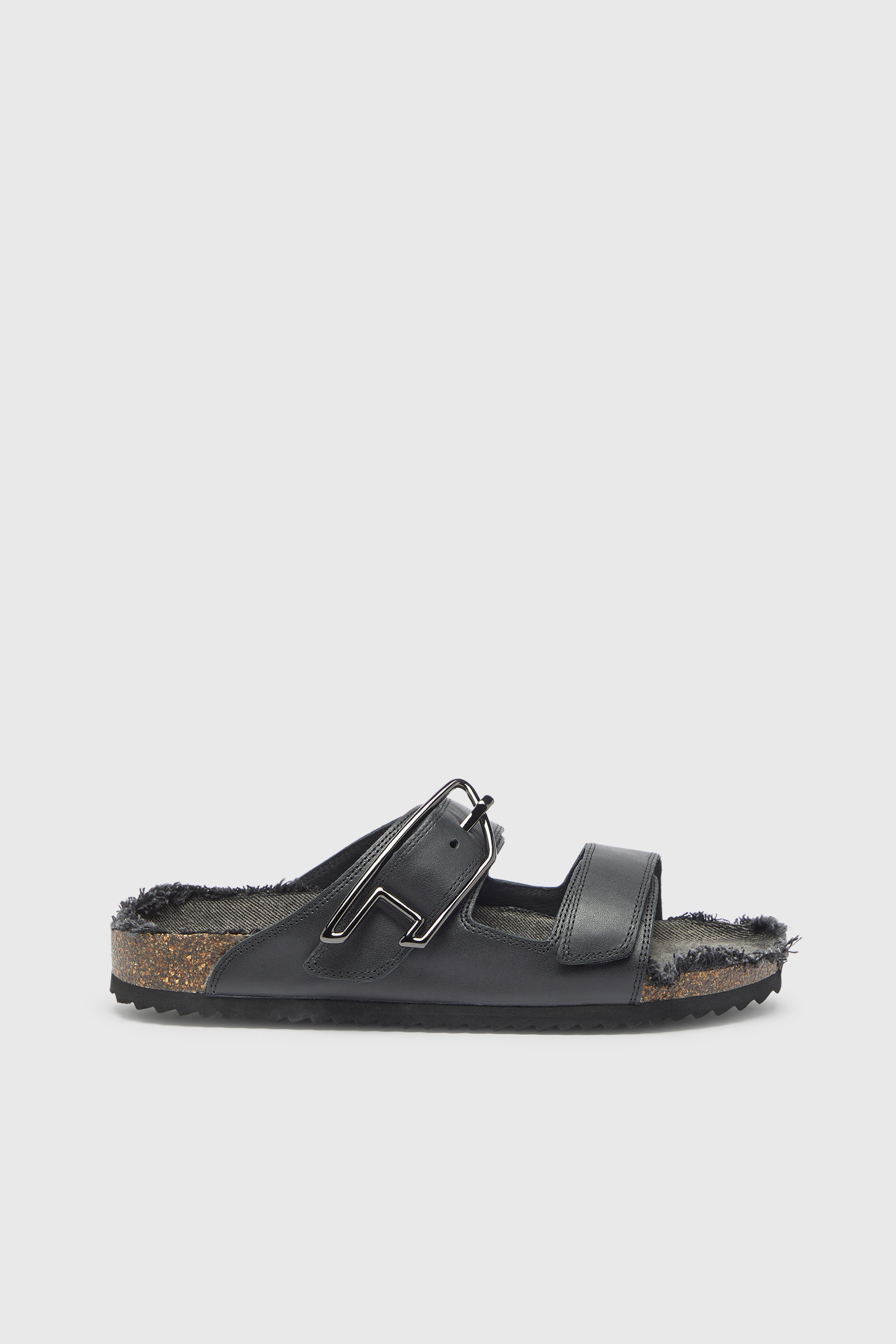 Diesel - D-WOODSTOCK D SANDAL, Man's D-Woodstock - Leather slide with cork footbed in Black - 1