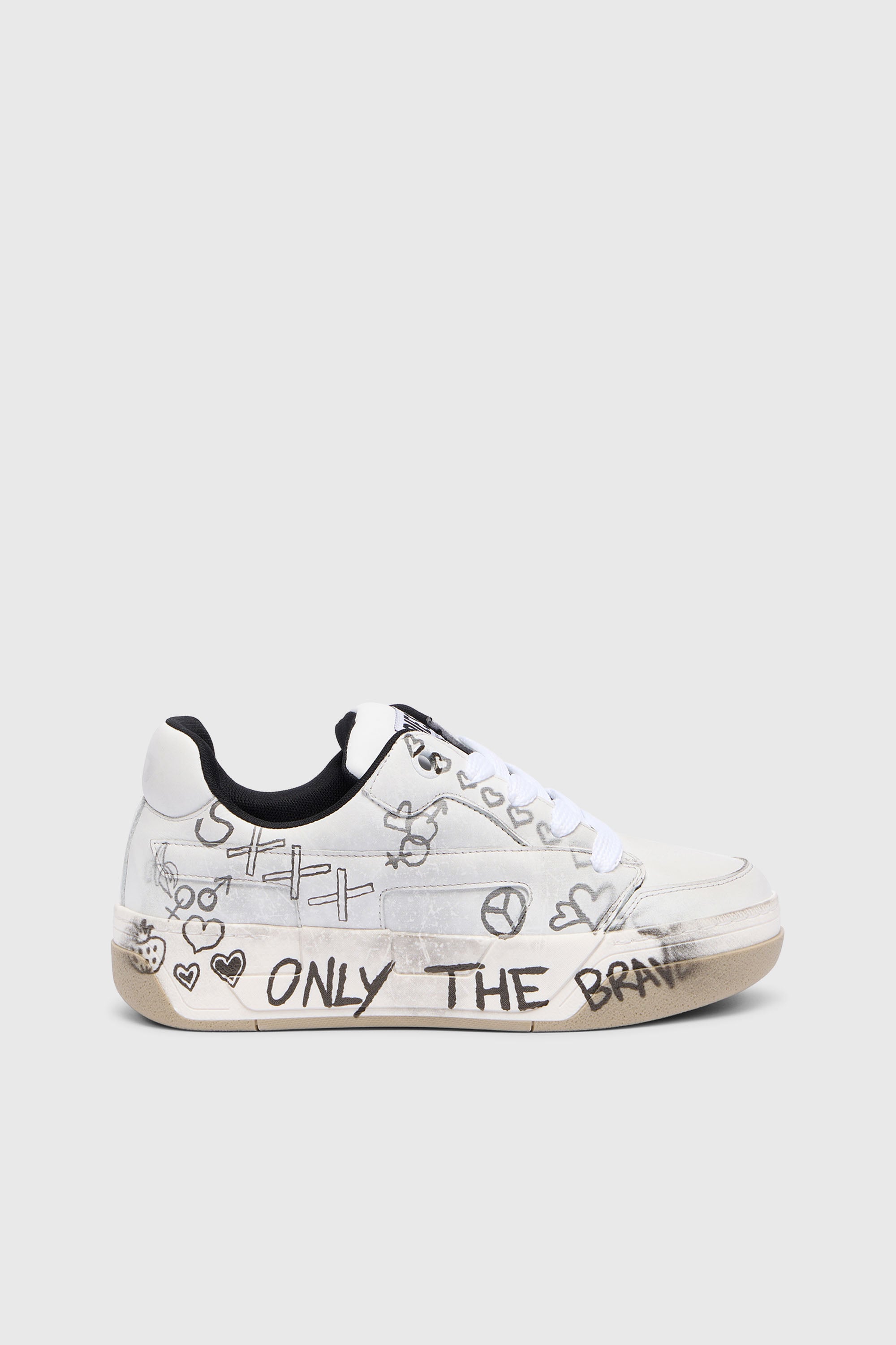 Diesel - S-D-OLLIE LOW W, Woman's D-Ollie-Leather sneakers with graffiti print in White/Brown - 1