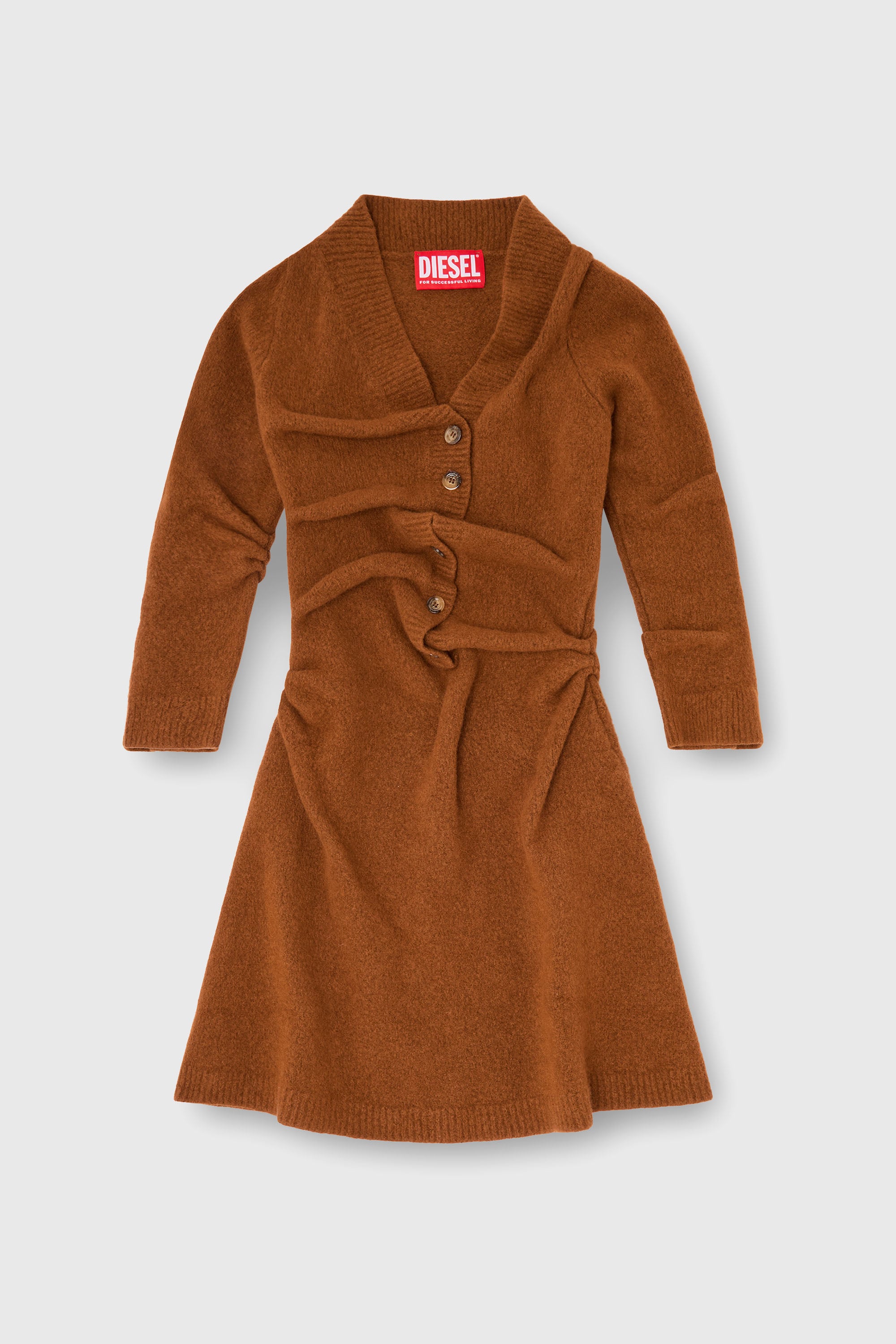 Diesel - M-ANITA, Woman's Short cardigan dress in wrinkled boiled knit in Brown - 2