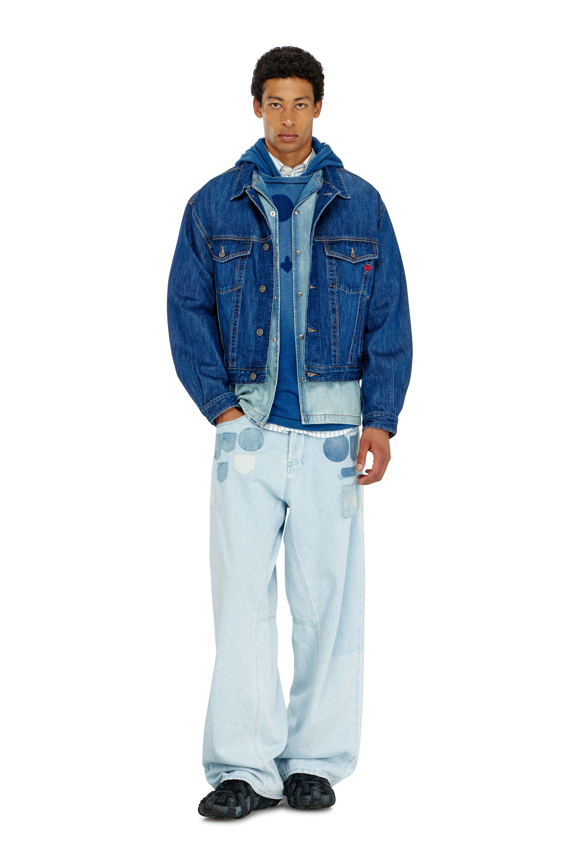 Diesel - T-NOX-LS-HOOD, Man's Hooded long-sleeve T-shirt with shadow-effect patches in null - 2