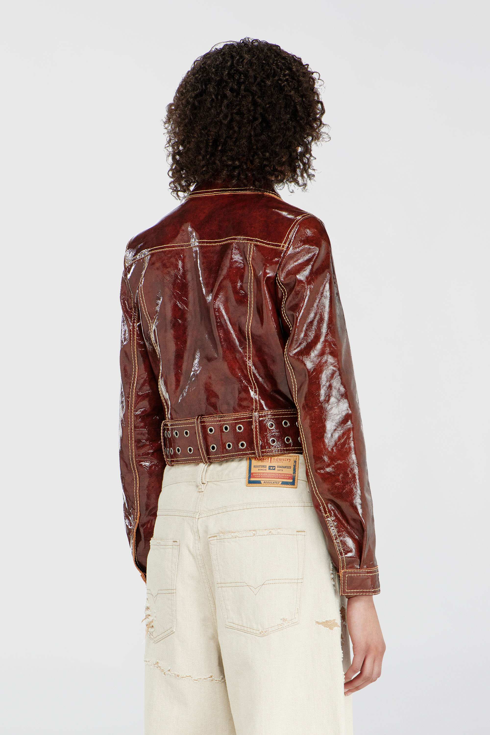 Diesel - L-EGEND, Woman's Patent-leather jacket with large belt in Brown - 4