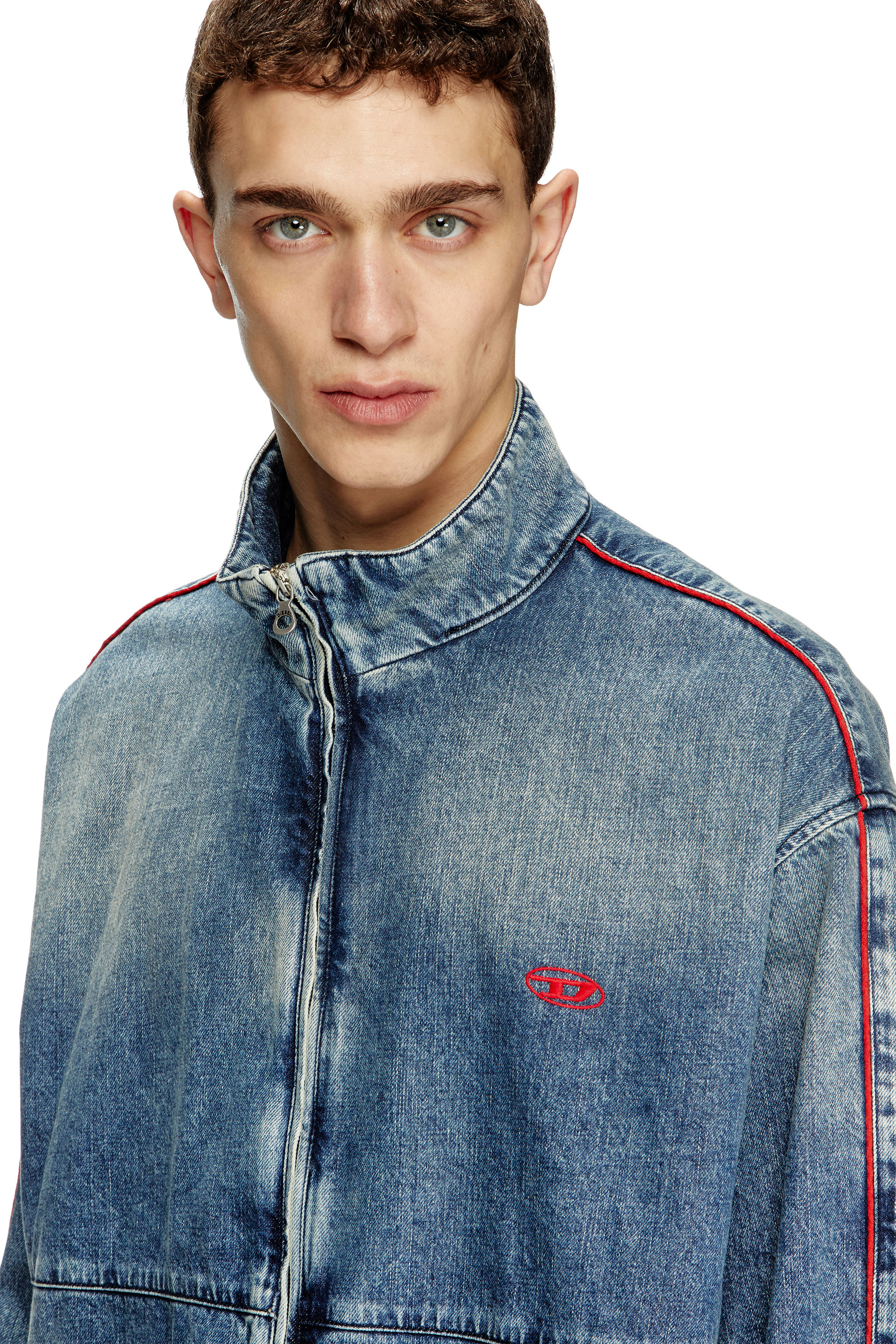 Diesel - D-KRAP-S2, Man's Denim jacket with red piping in Medium blue - 5