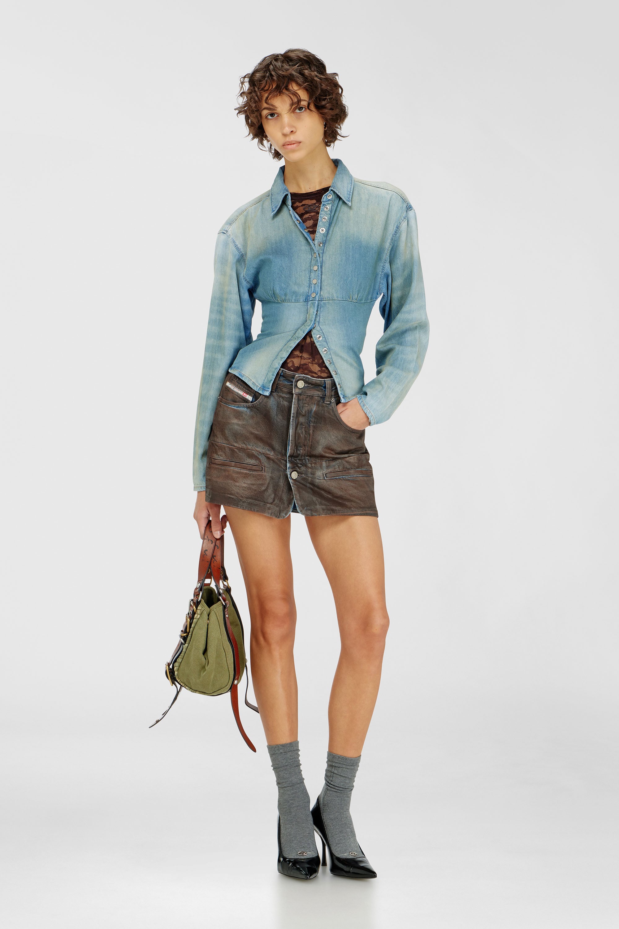 Denim shirt with sectioned design