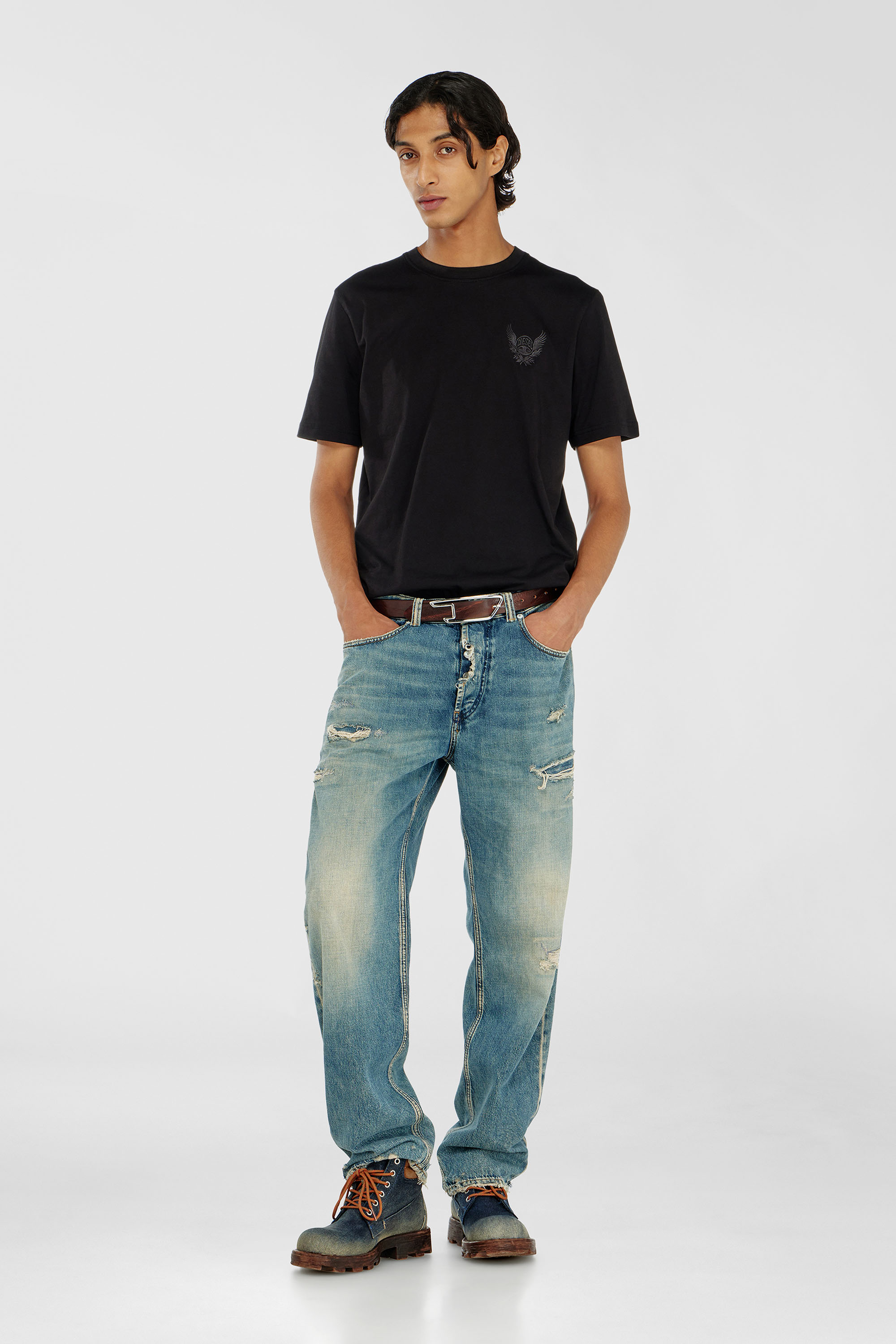 Diesel - T-ADJUST-AA8, Man's Cotton T-shirt with chest logo motif in Black - 1