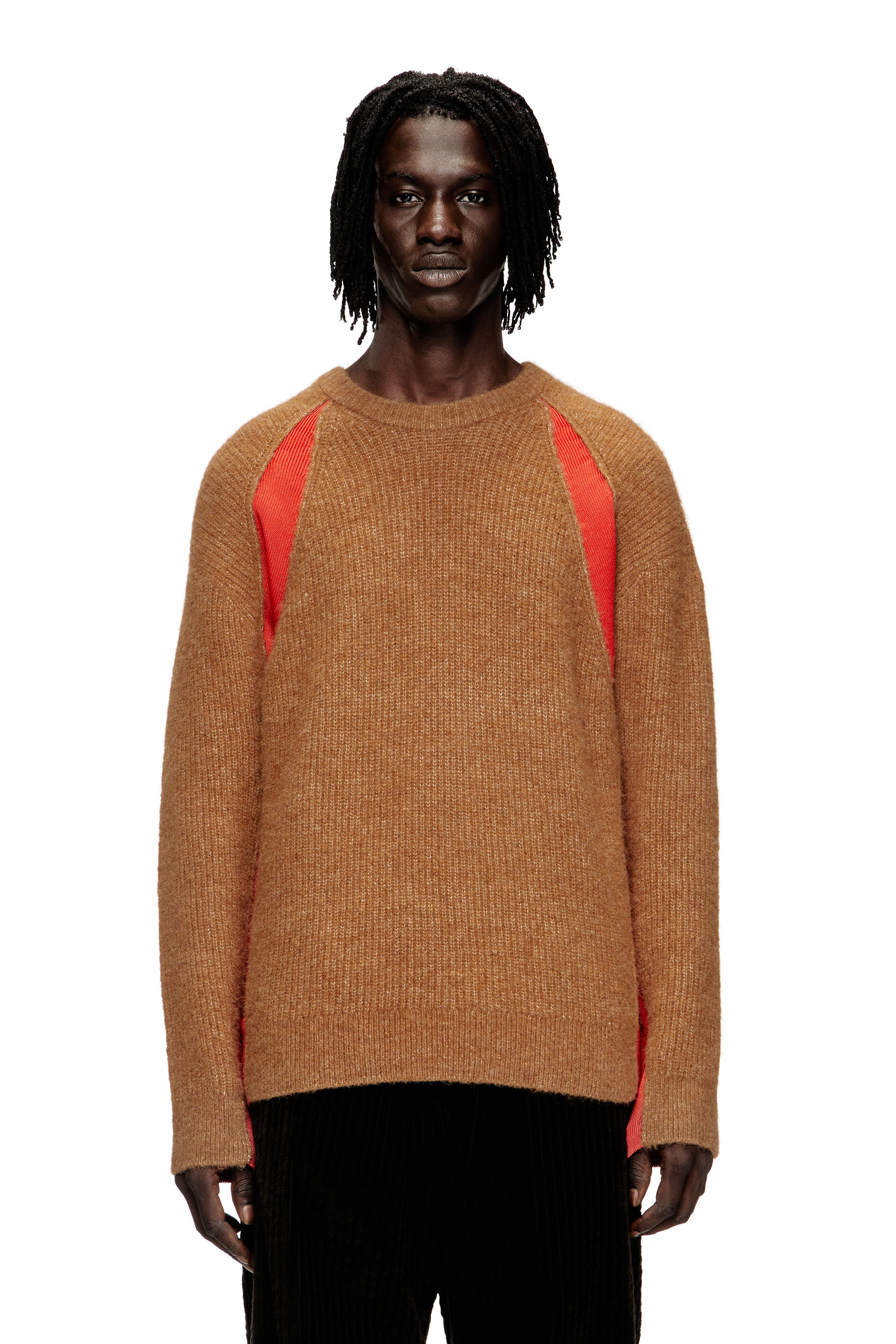 Diesel - K-LOLLO, Man's Alpaca-blend jumper with contrast inserts in Brown - 3