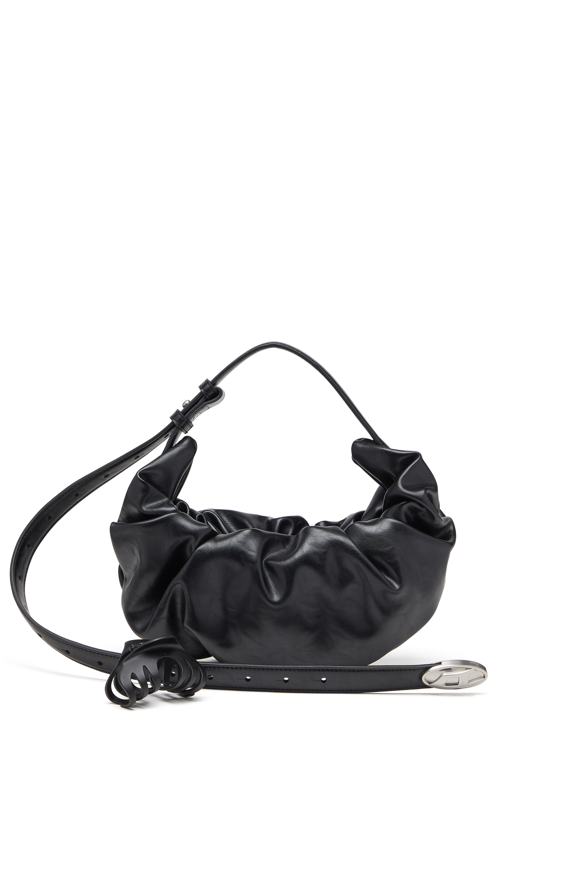 Diesel - GRAB-D HOBO S, Woman's Grab-D S-Small scrunched hobo bag in shiny PU in Black - 2