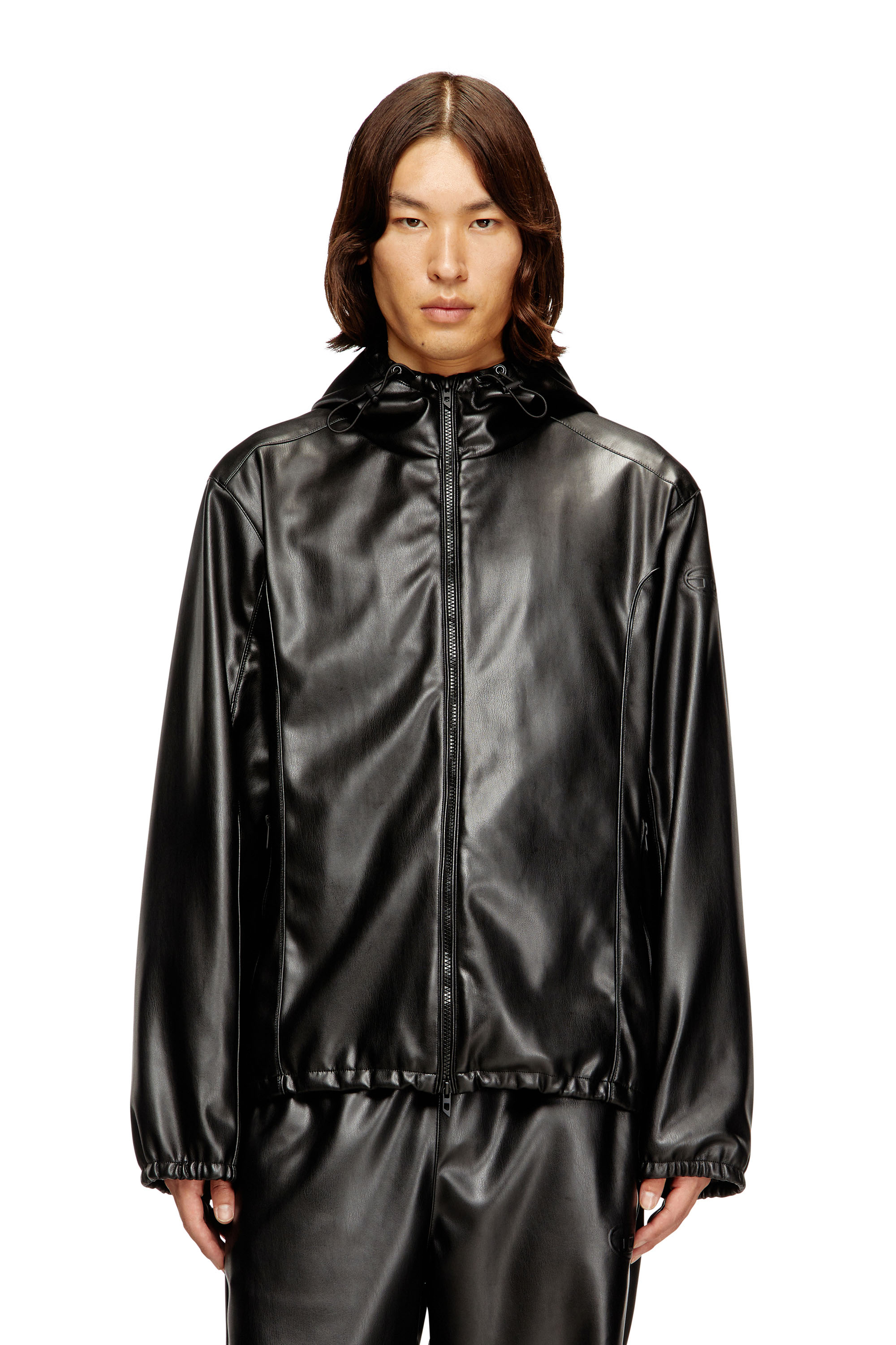 Diesel - J-HIVES-PGBX, Man's Hooded windbreaker in coated fabric in Black - 3