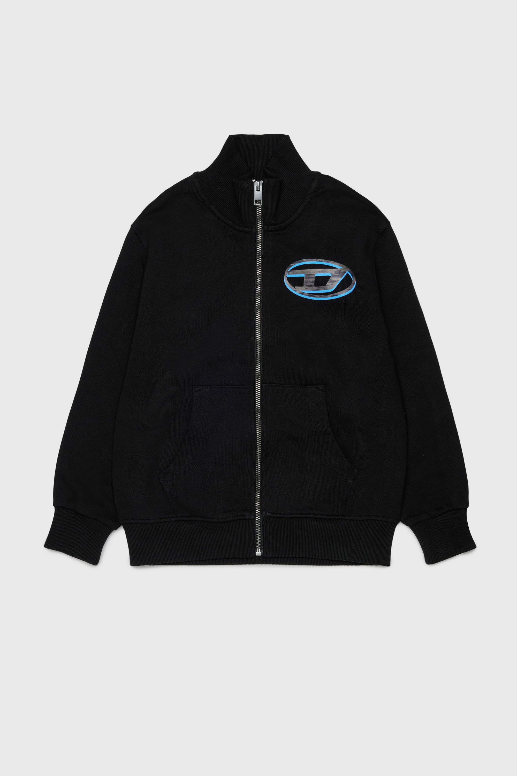 Diesel - SVELLYZIP OVER, Man's Zip-up sweatshirt with two-tone Oval D print in Black - 1