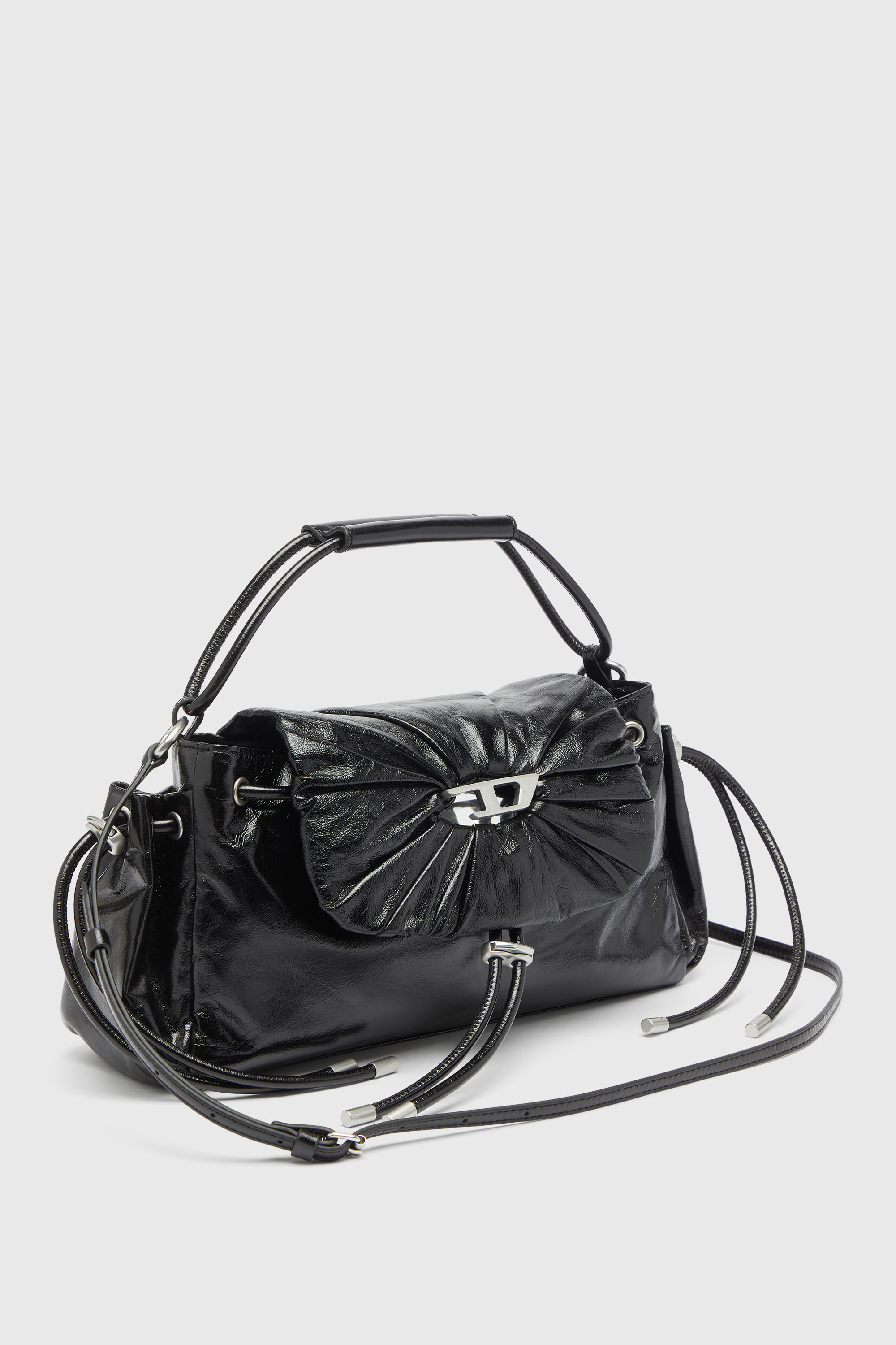 Diesel - SCRUNCH-D TOP HANDLE, Woman's Scrunch-D - Top-handle bag in shiny wrinkled leather in Black - 5