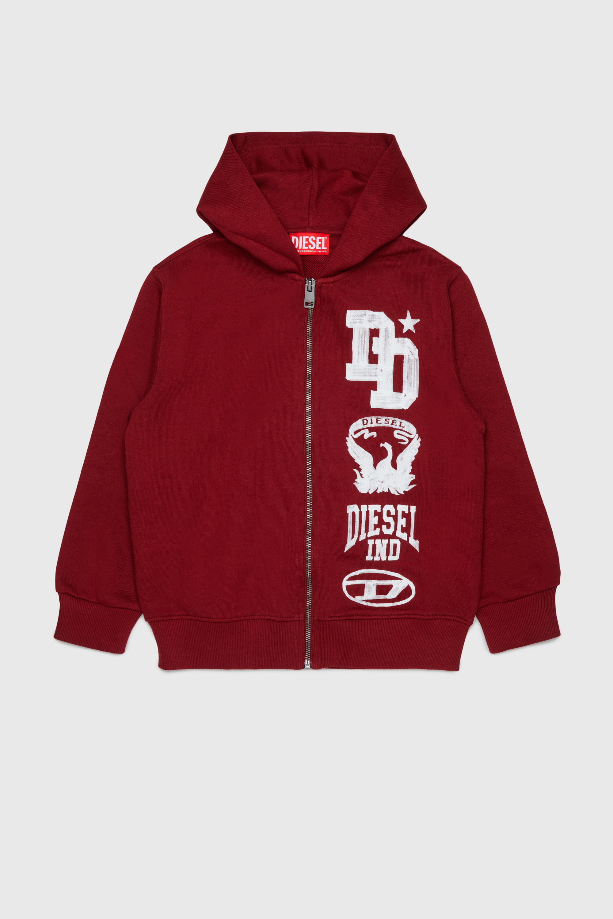 Diesel - SBANDHOOD OVER, Man's Zip-up hoodie with paint-effect logo prints in Red - 1