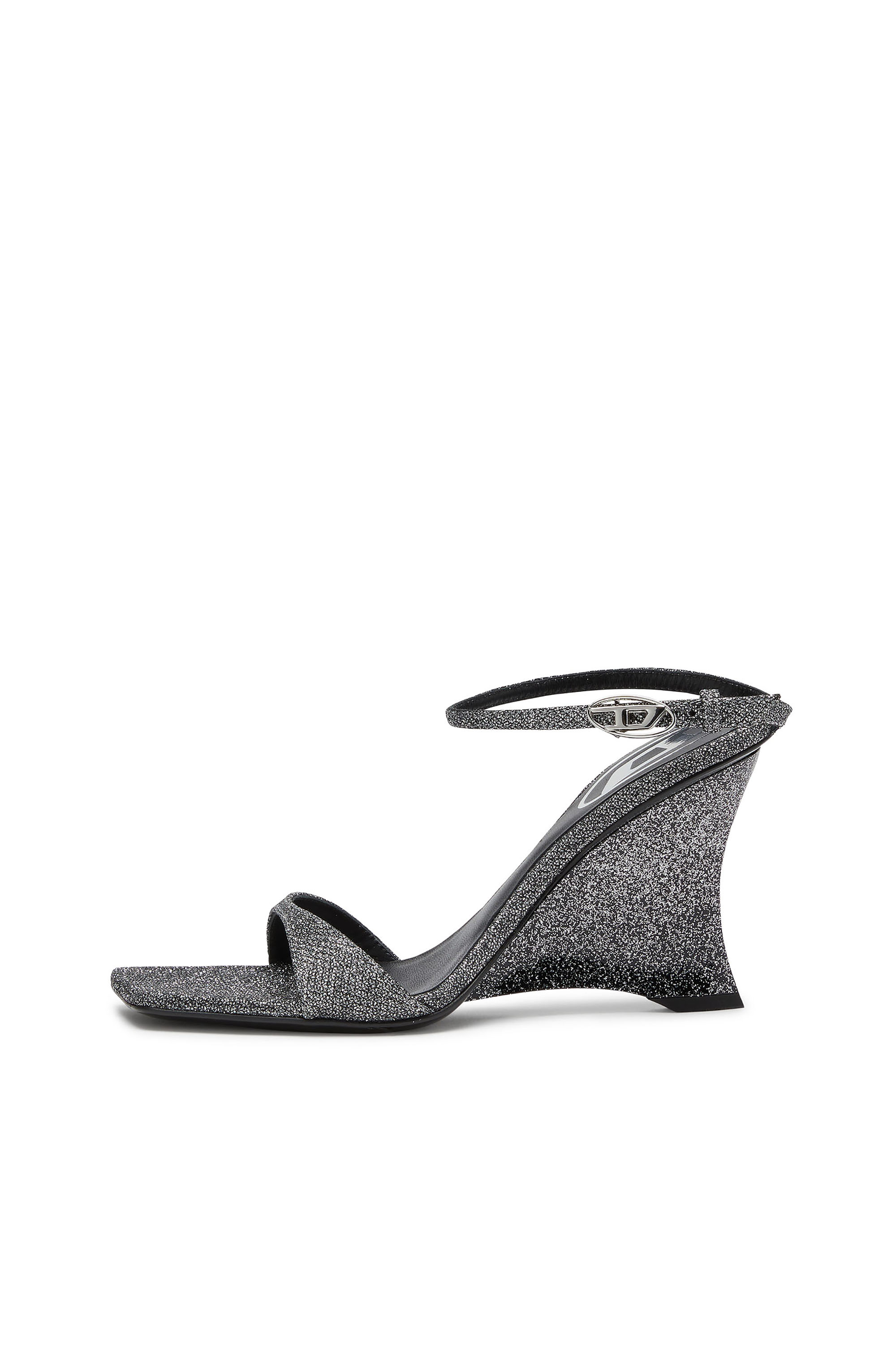 D-AMBER SANDAL WEDGE, Silver Diesel - D-AMBER SANDAL WEDGE, Woman's D-Amber-Wedge sandals in Lurex fabric in Silver - 8
