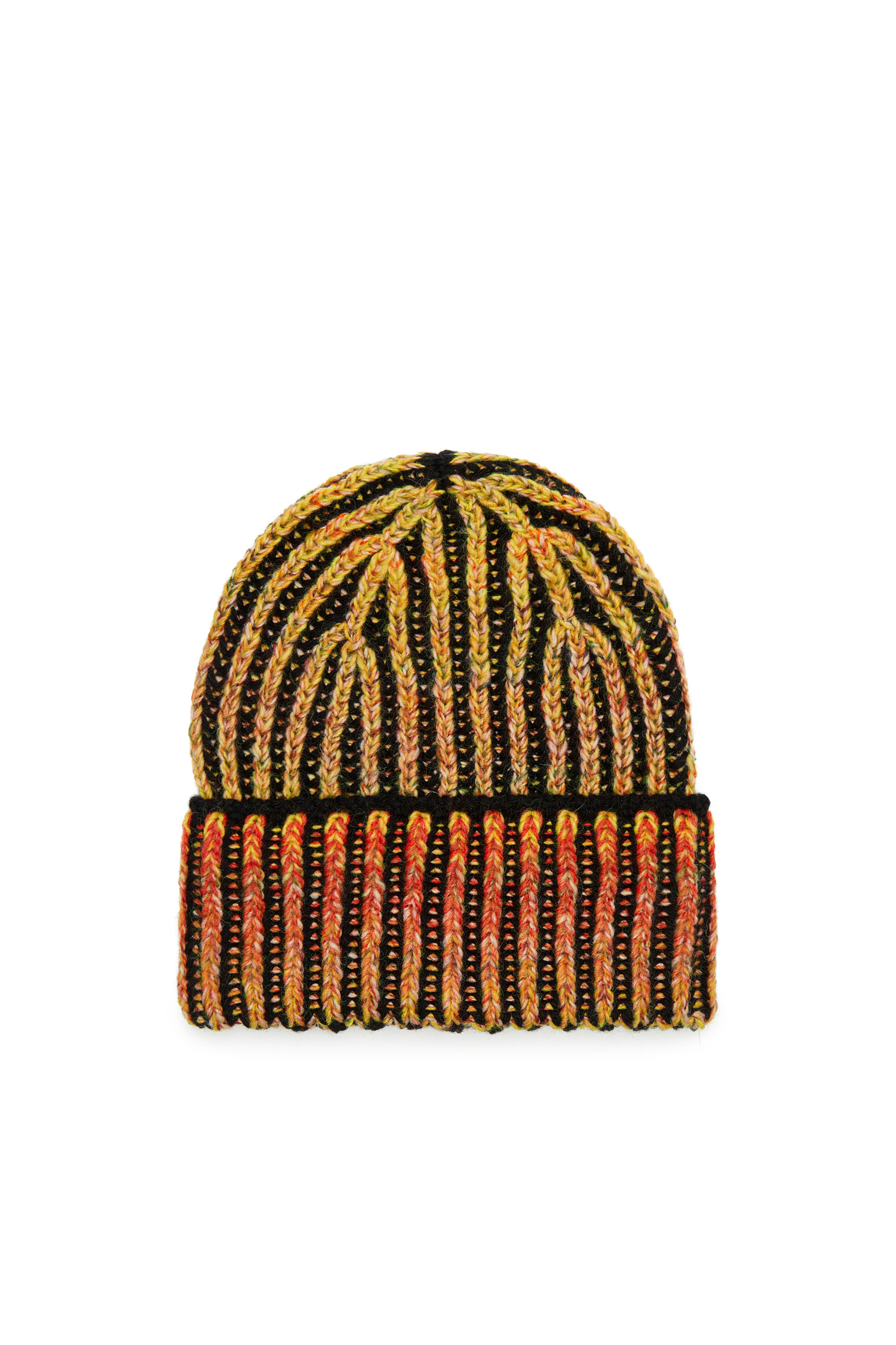 Diesel - K-BIRBY, Unisex's Ribbed beanie with dégradé neon stripes in Yellow/Orange - 1