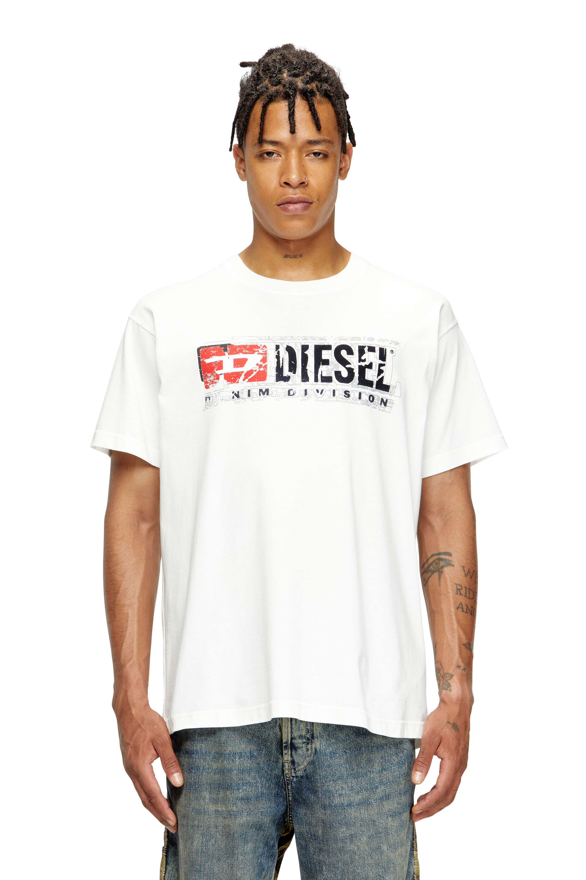 Diesel - T-NORM-T6, Man's T-shirt with flocked Diesel Denim Division logo in White - 1