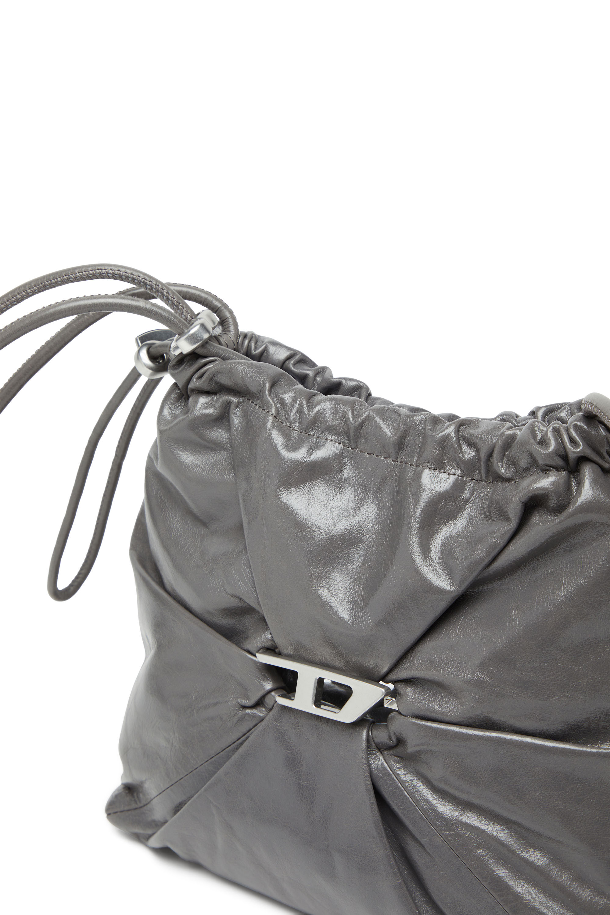 Diesel - SCRUNCH-D BUCKET, Woman's Bucket bag in shiny wrinkled leather in Grey - 6