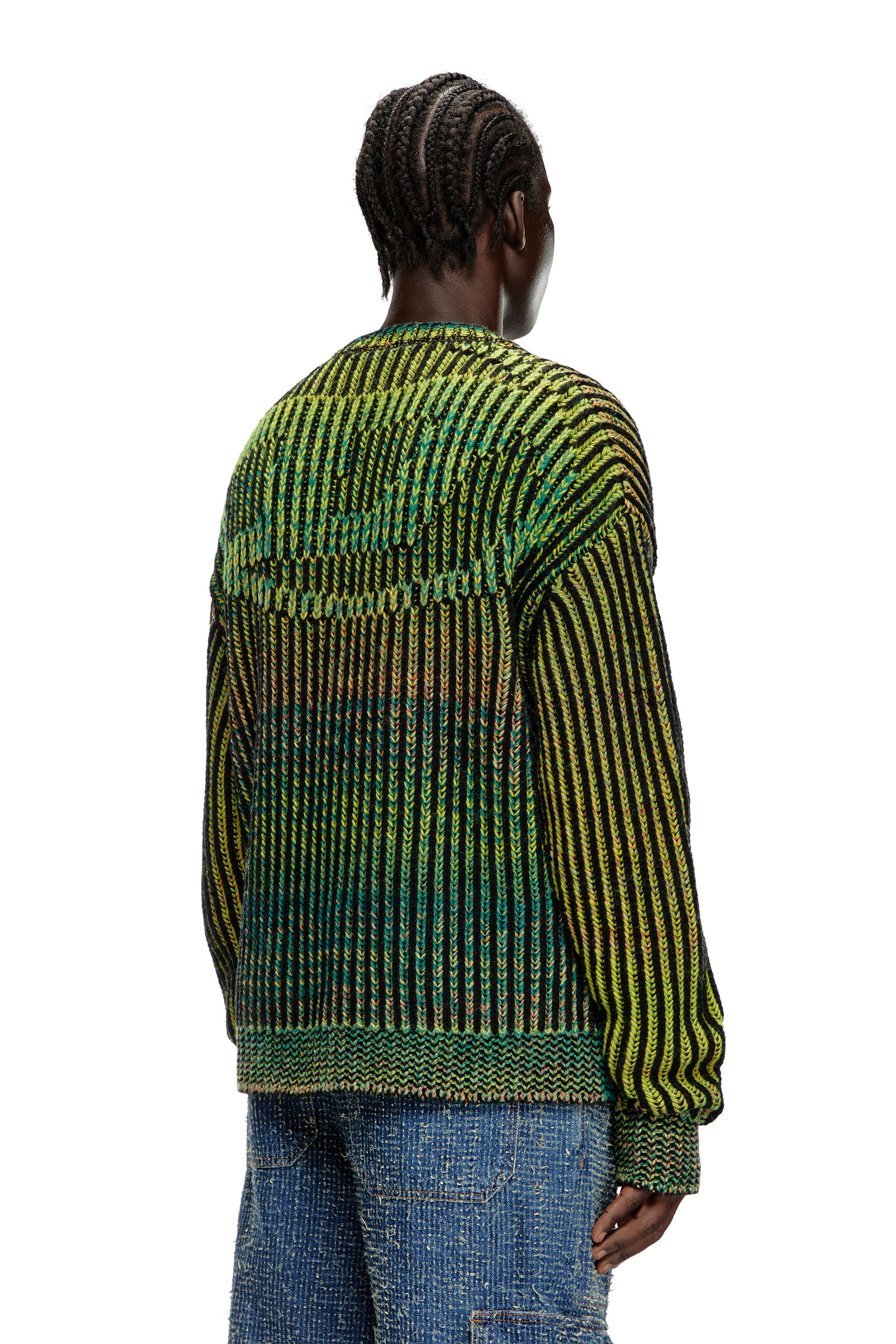 Diesel - K-OAKLAND-CR, Man's Striped ribbed cardigan in wool blend in Green - 4