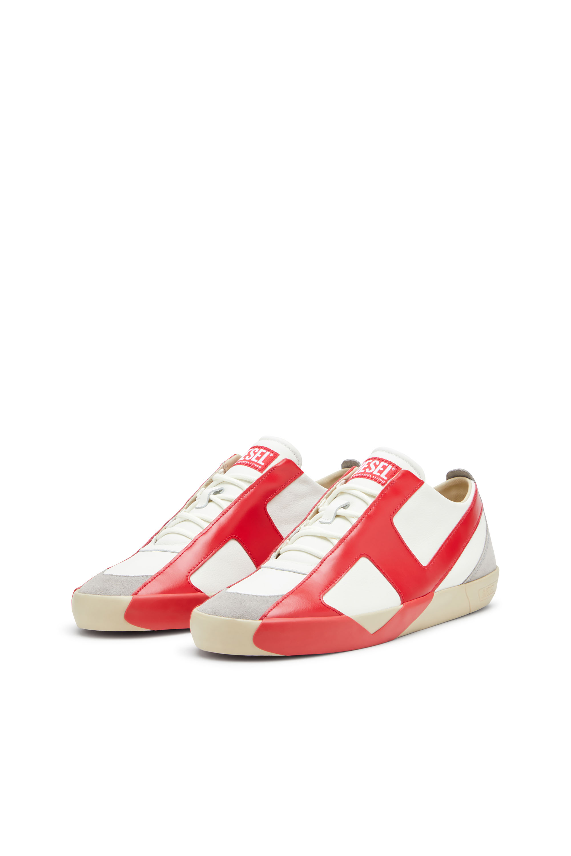 Diesel - S-SLANTE-D LOW, Man's S-Slante-D-Sneakers in suede and leather with D logo in White/Red - 8